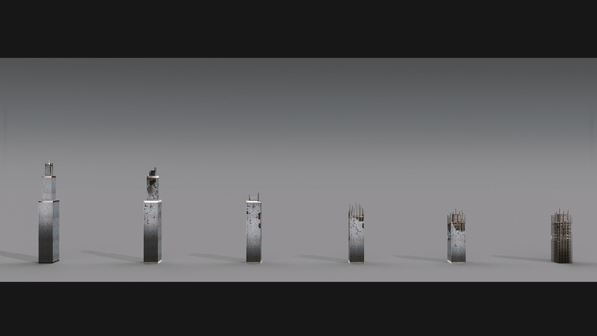 Post-Apocalyptic Background Buildings Low-poly 3D model_6