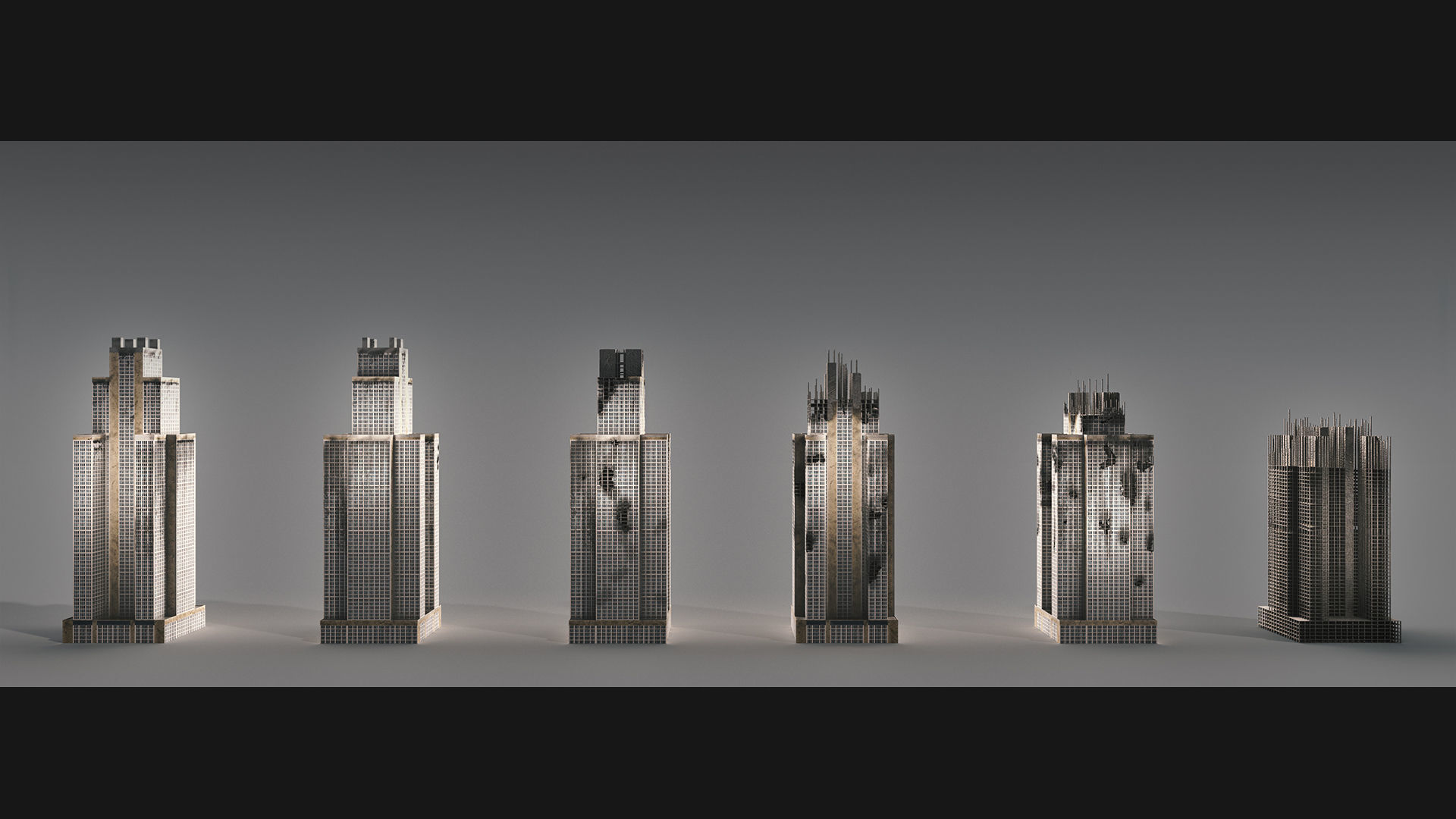 Post-Apocalyptic Background Buildings Low-poly 3D model_4