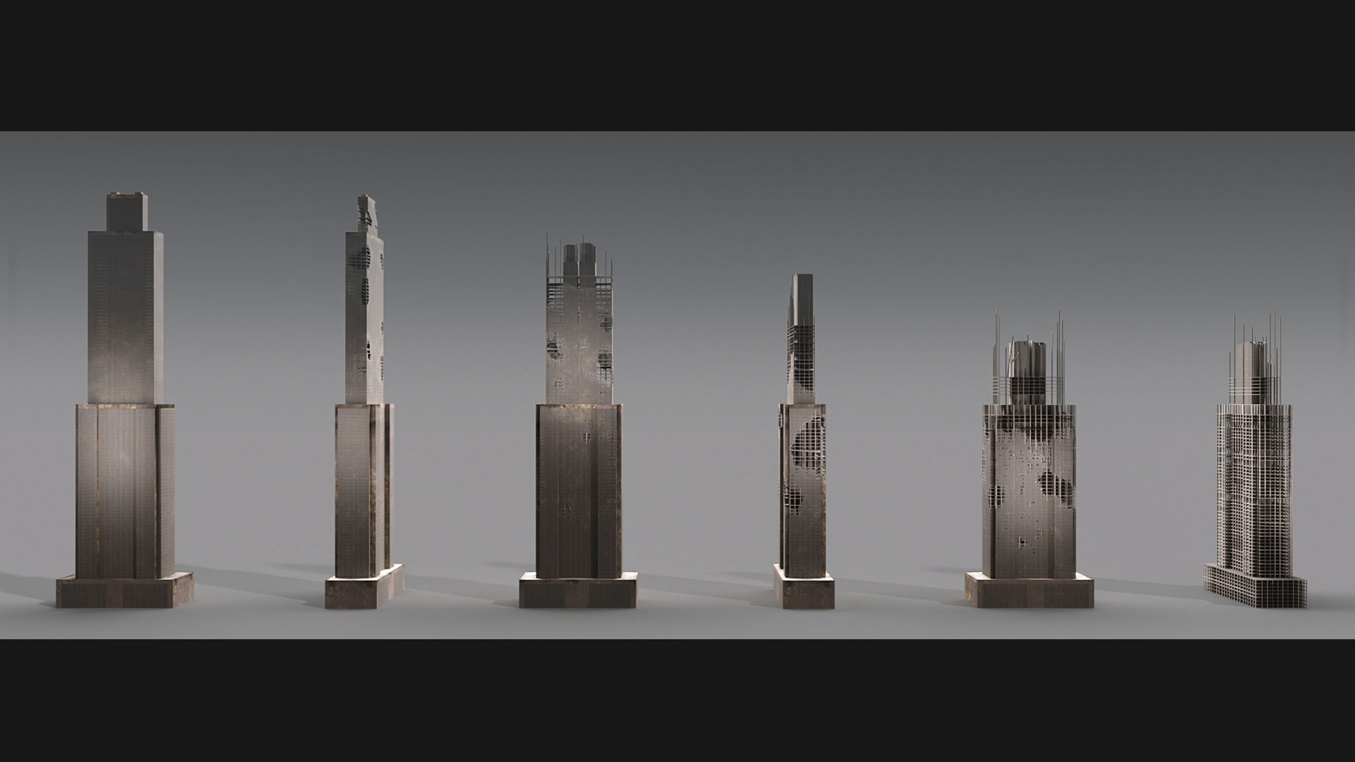 Post-Apocalyptic Background Buildings Low-poly 3D model_5