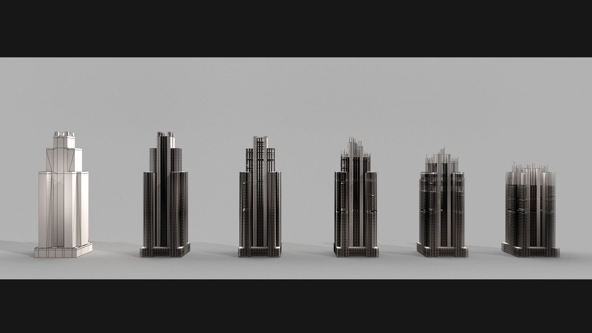 Post-Apocalyptic Background Buildings Low-poly 3D model_10