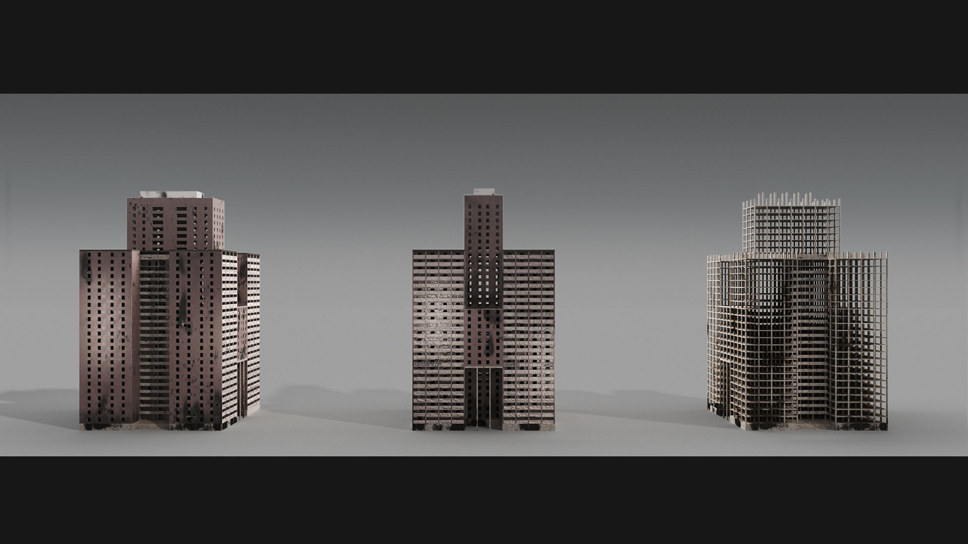 Post-Apocalyptic Background Buildings Low-poly 3D model_7