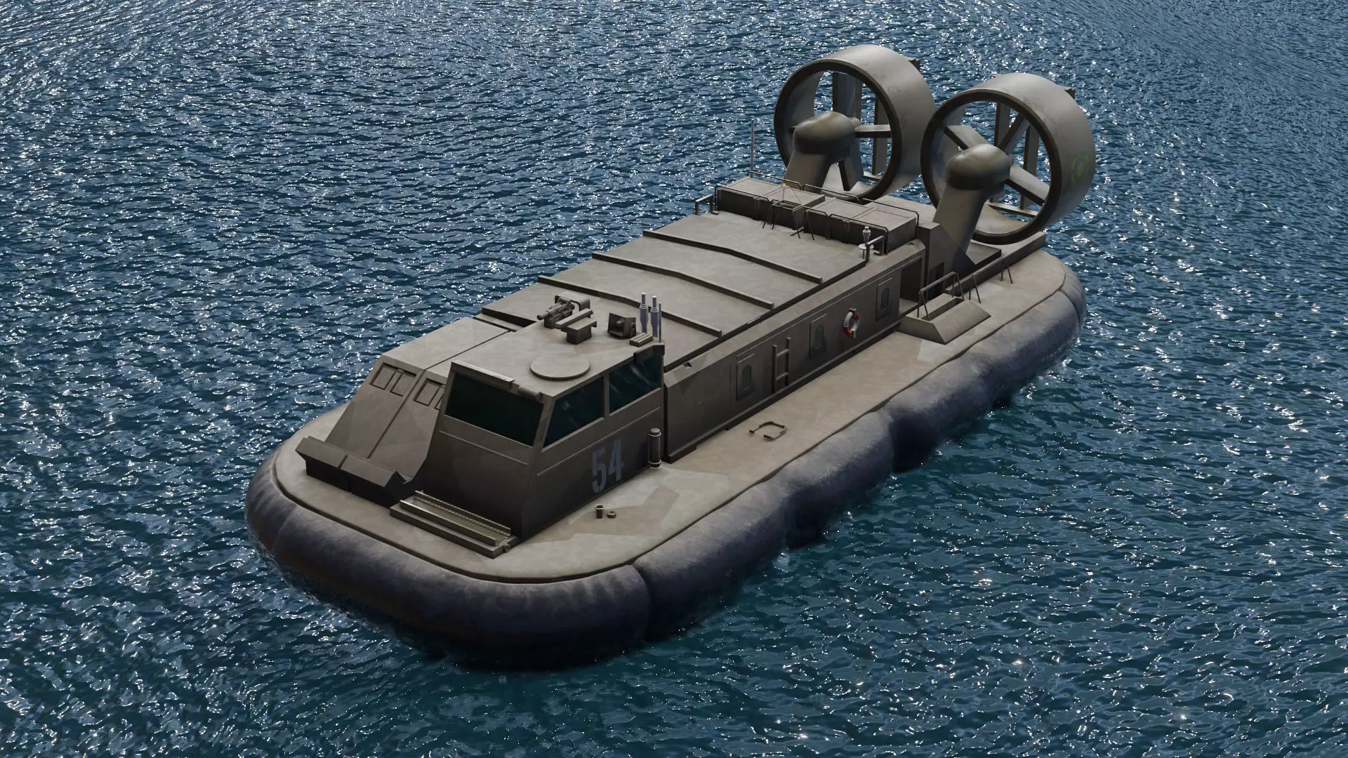 Hovercraft floating in water Low-poly 3D model_0