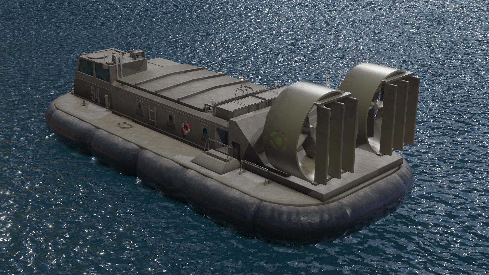 Hovercraft floating in water Low-poly 3D model_1