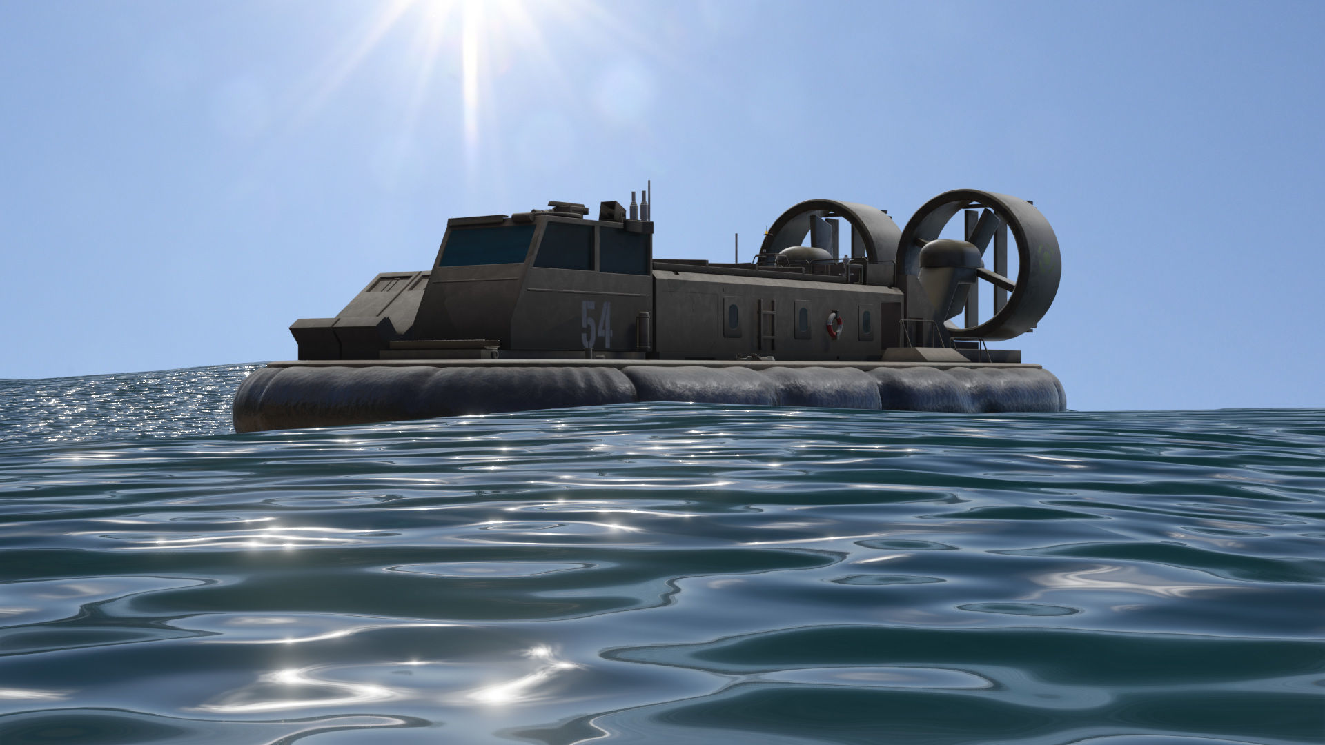 Hovercraft floating in water Low-poly 3D model_3