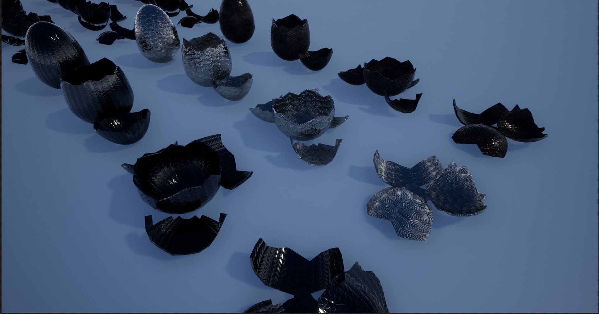 Lowpoly Whole and Hatched Dragon-Creature Eggs Low-poly 3D model_5