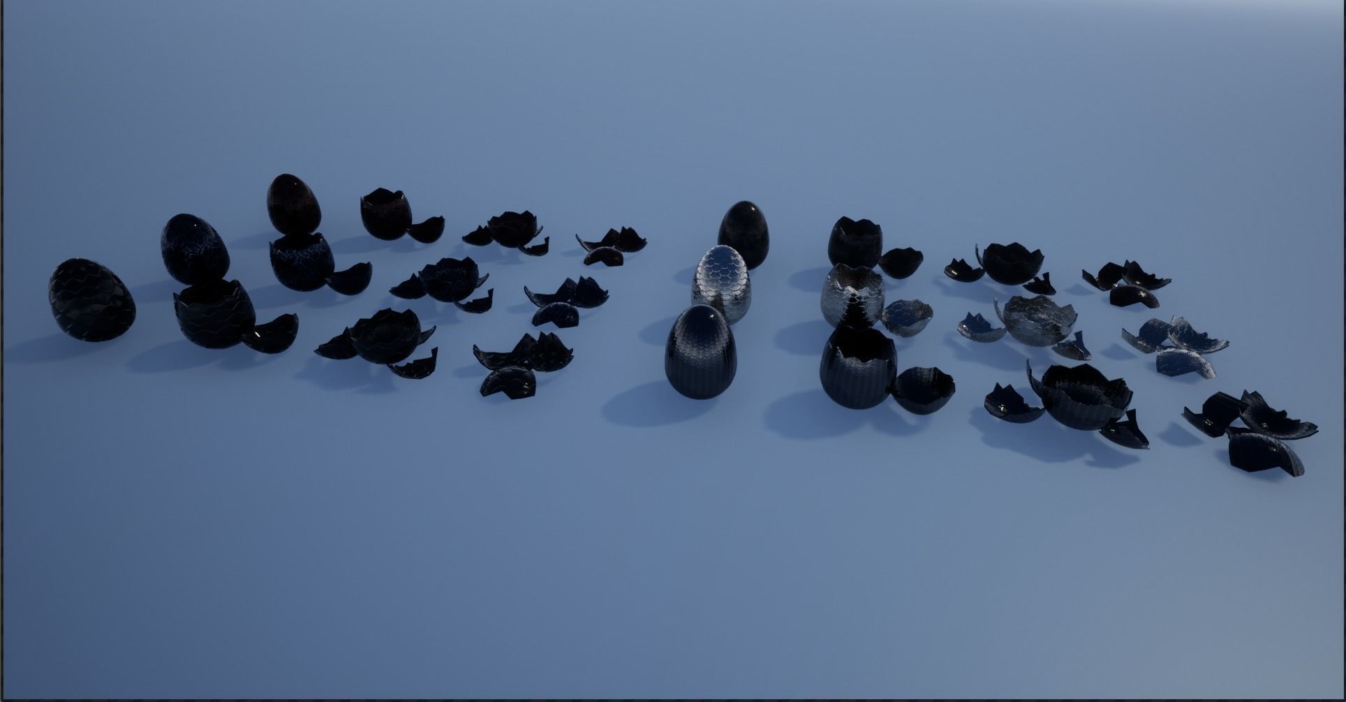 Lowpoly Whole and Hatched Dragon-Creature Eggs Low-poly 3D model_6