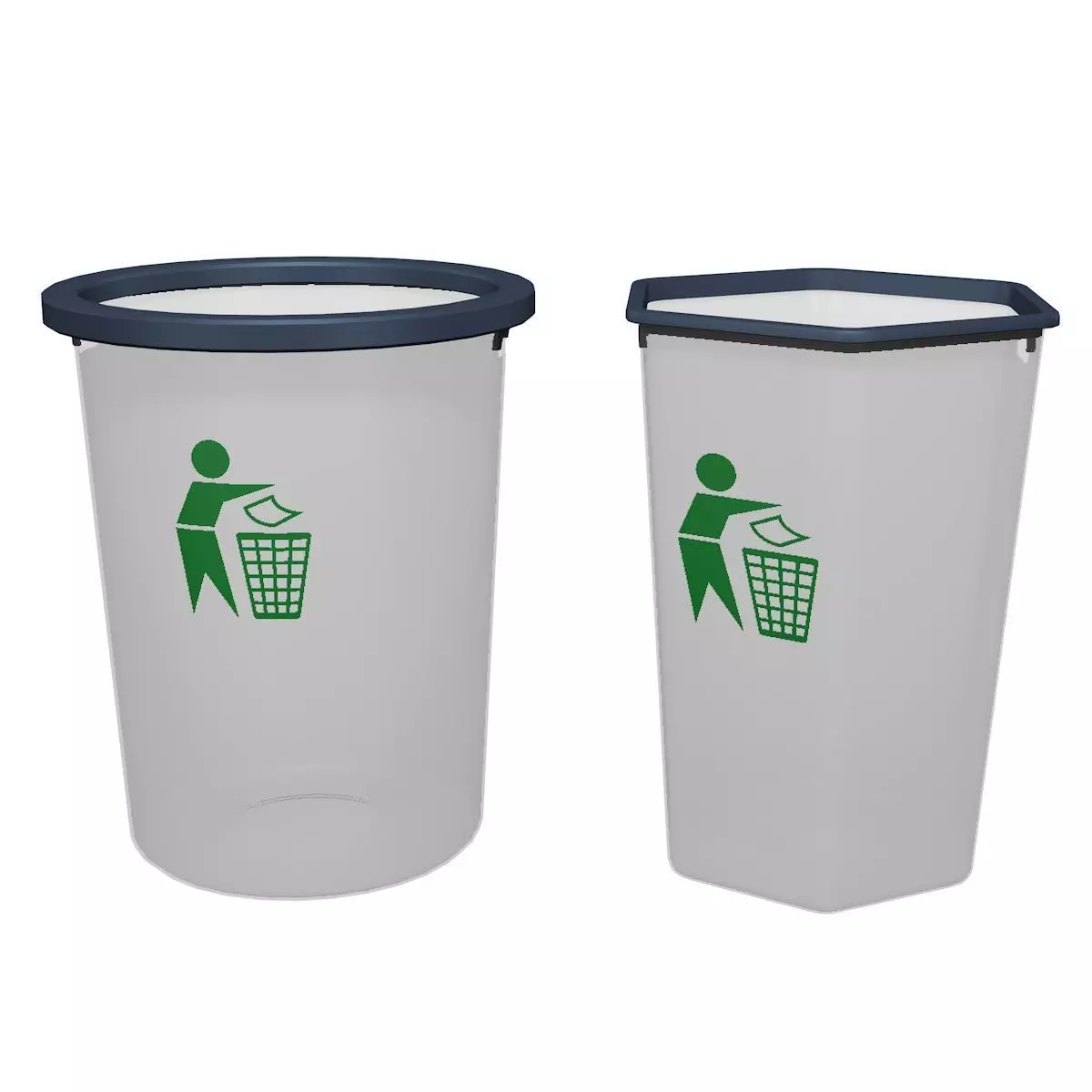 Trashcan two plastic trash cans 3D model_0