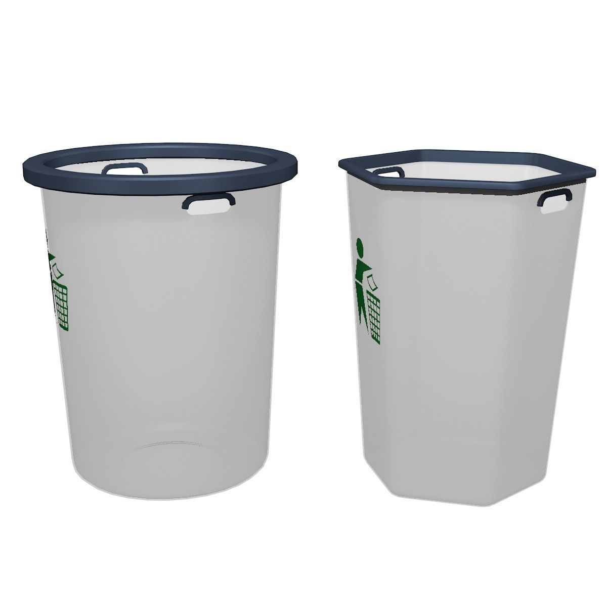 Trashcan two plastic trash cans 3D model_2