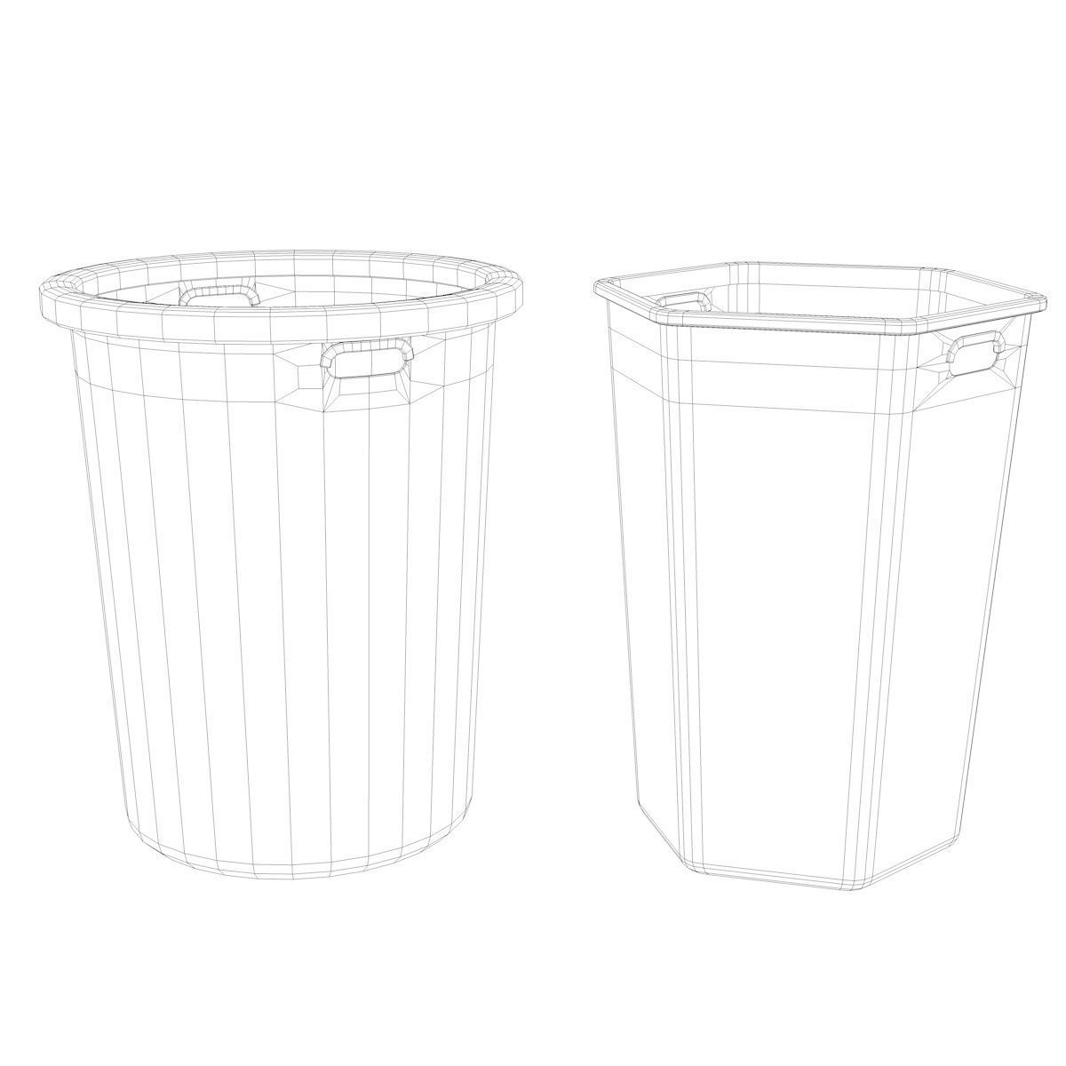 Trashcan two plastic trash cans 3D model_5