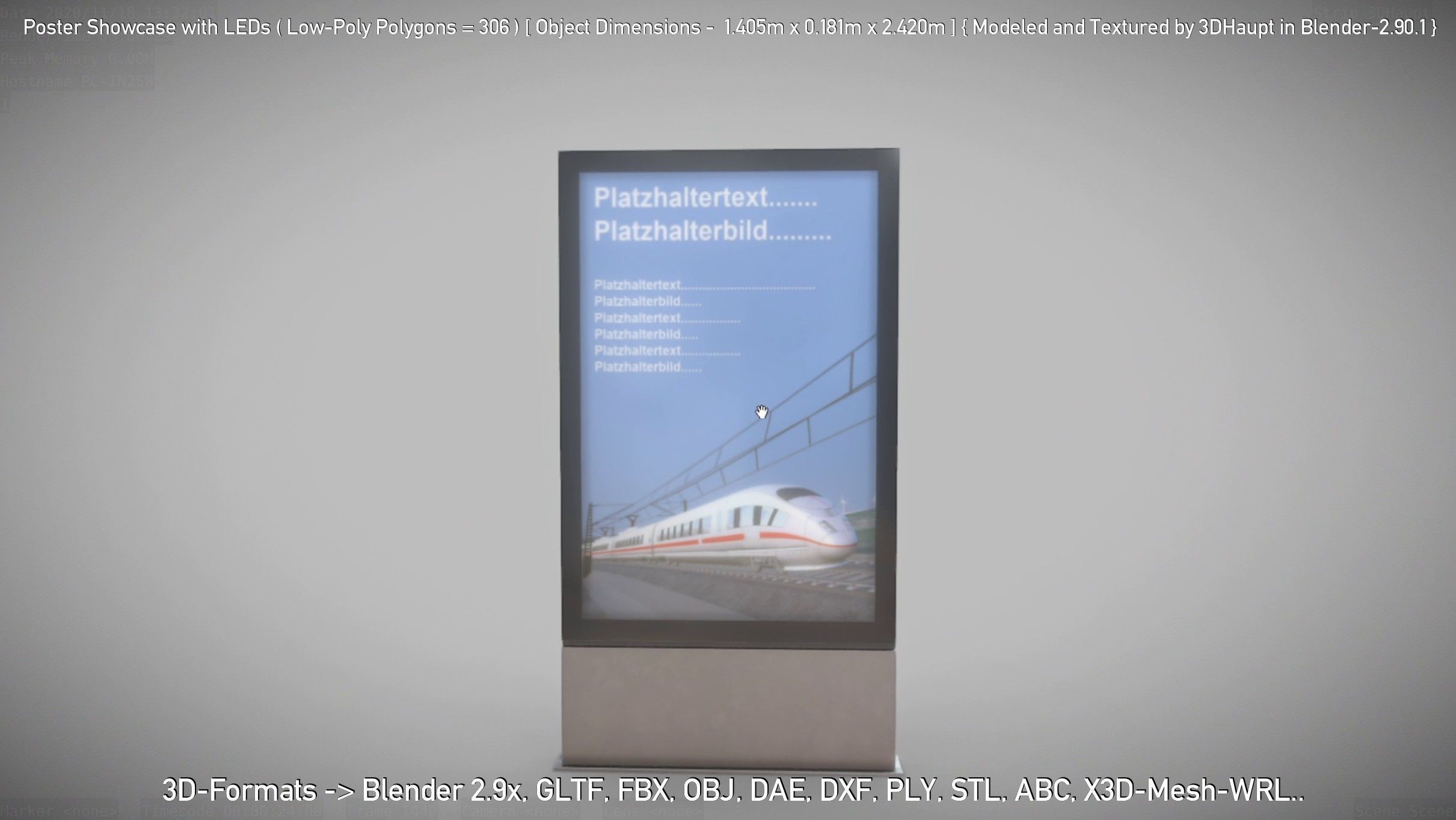 Outdoor Poster Showcase with LED Lighting Low-poly 3D model_17