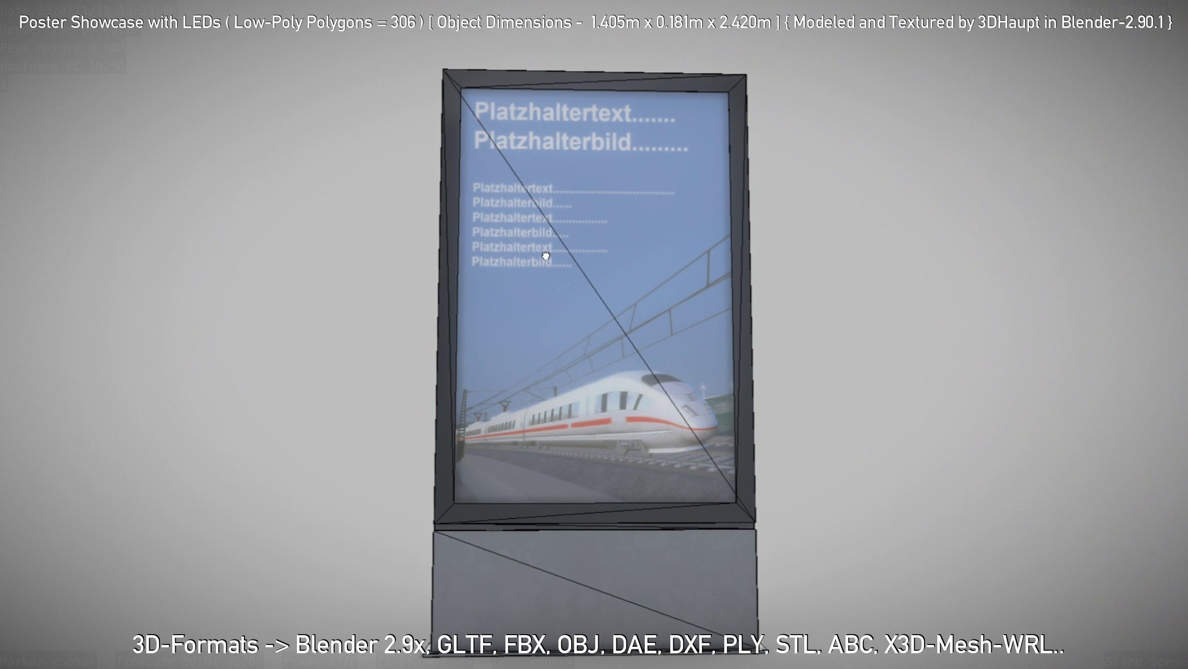 Outdoor Poster Showcase with LED Lighting Low-poly 3D model_33