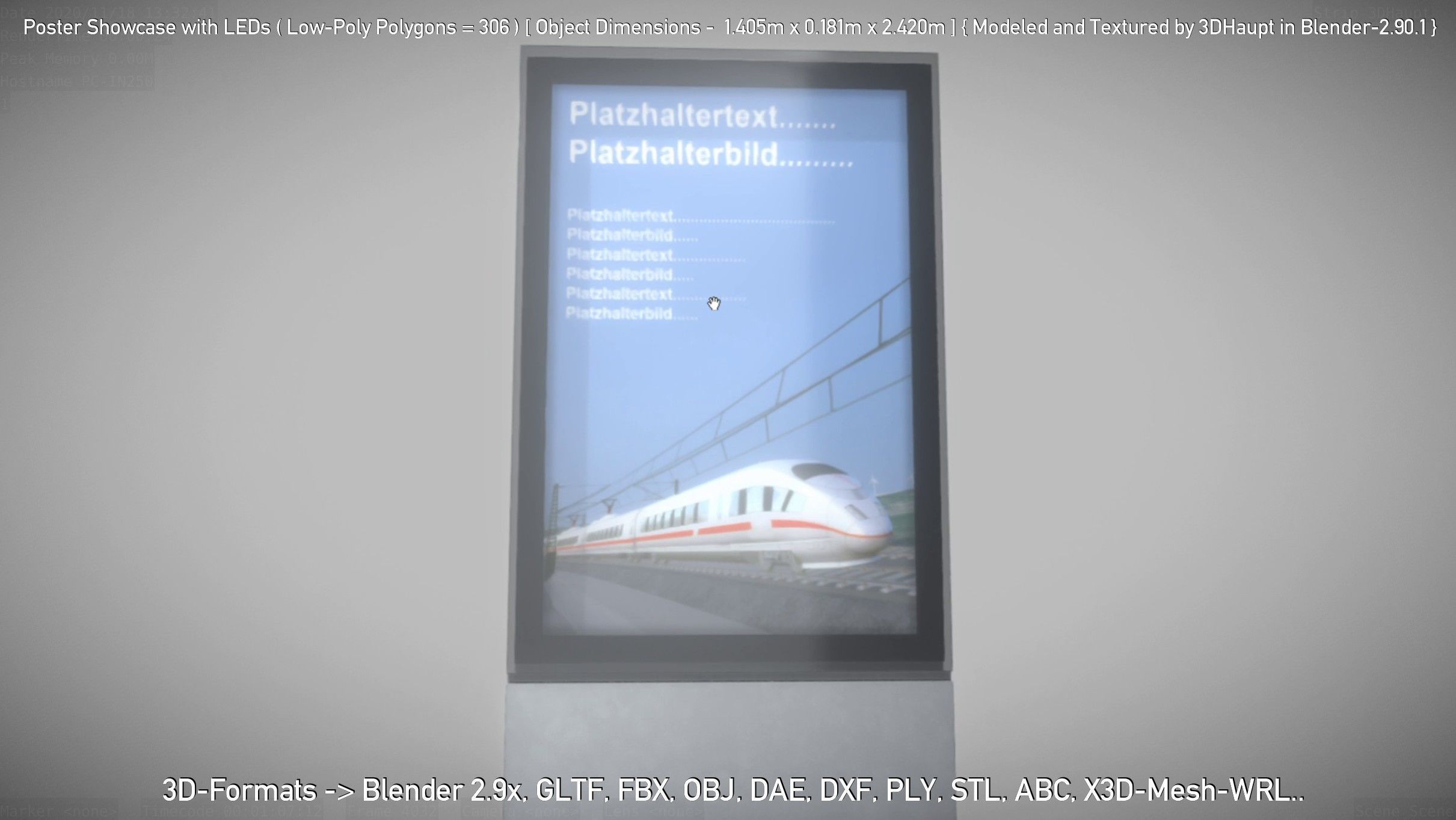 Outdoor Poster Showcase with LED Lighting Low-poly 3D model_37