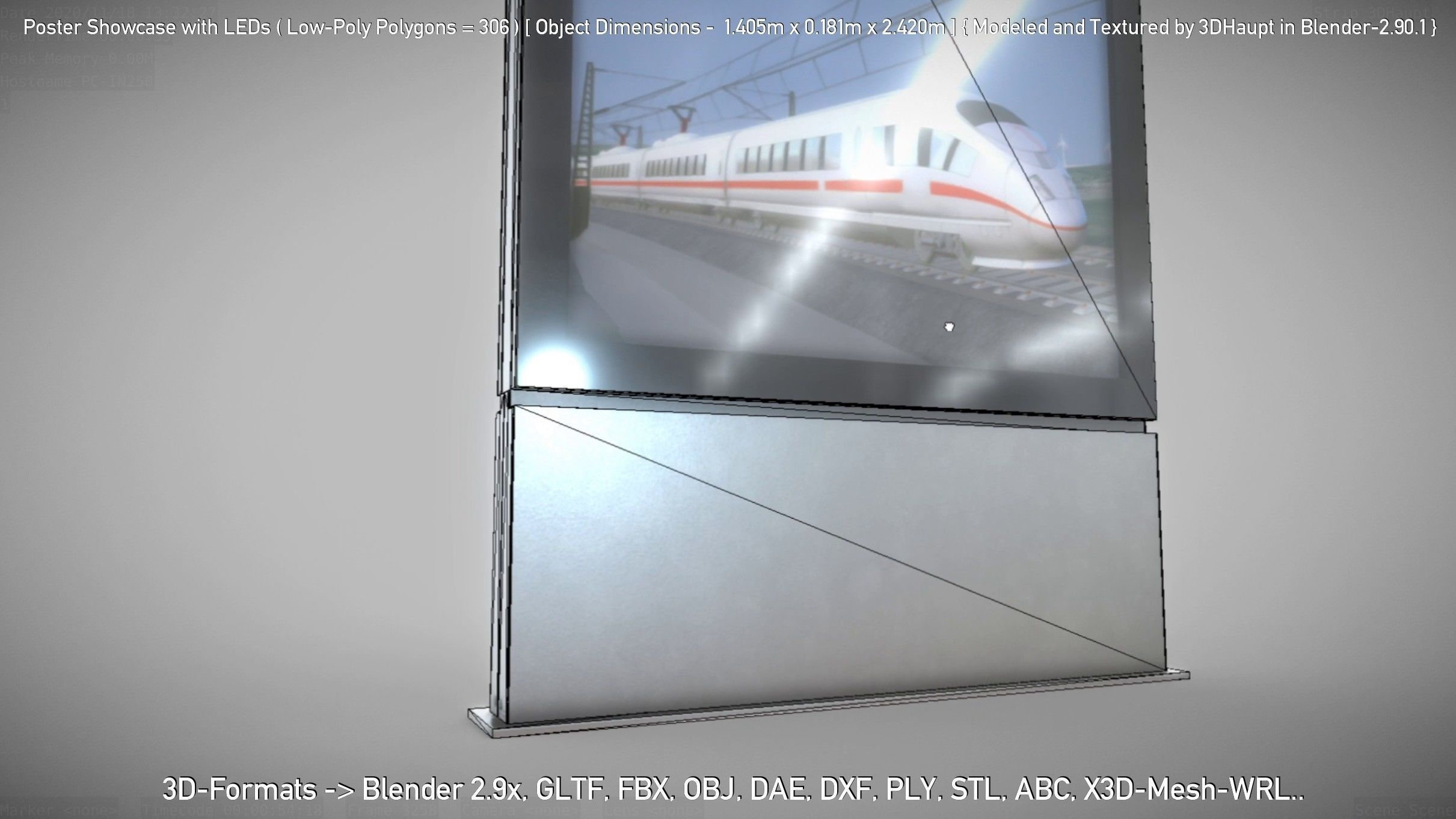 Outdoor Poster Showcase with LED Lighting Low-poly 3D model_26