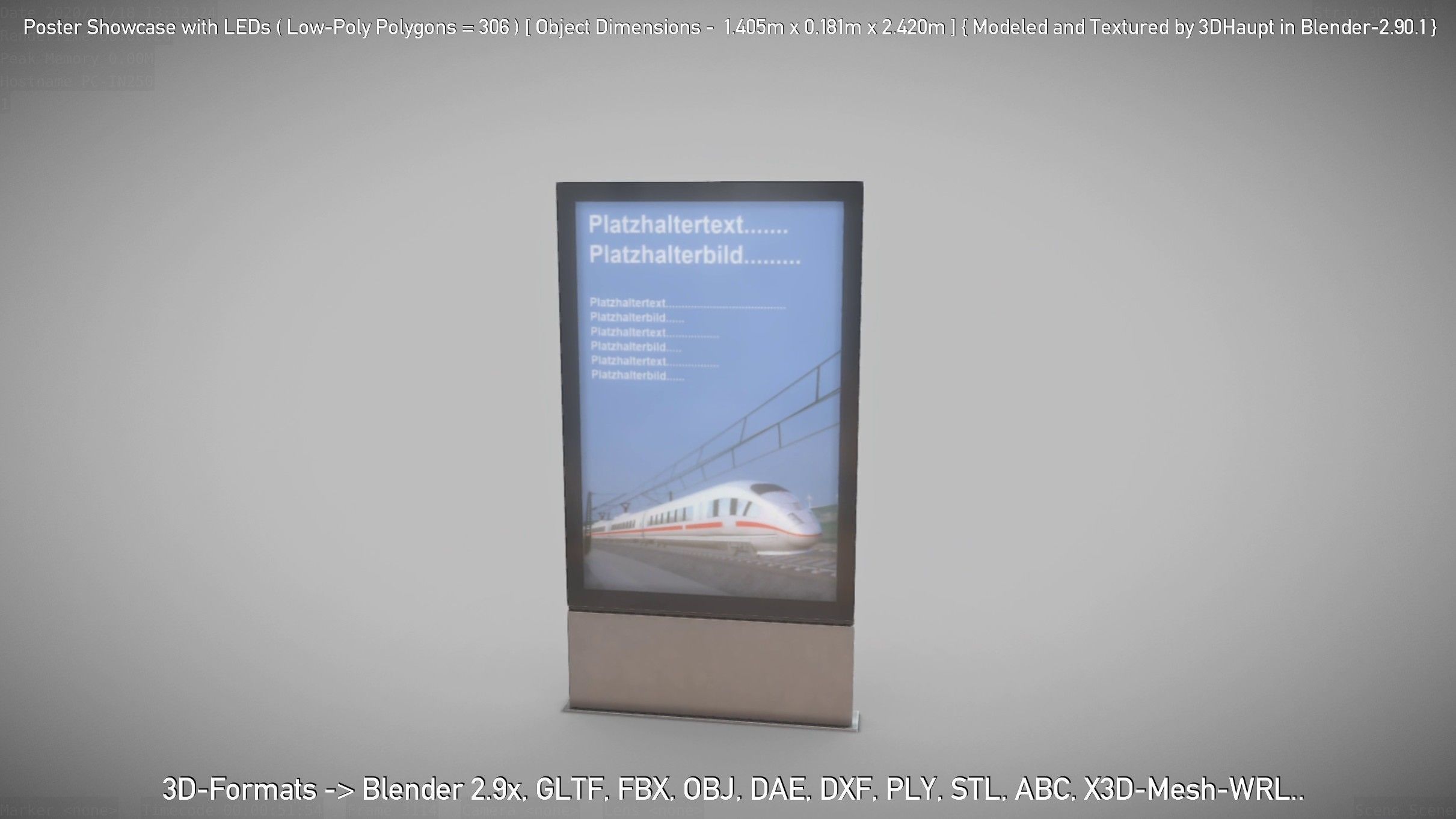 Outdoor Poster Showcase with LED Lighting Low-poly 3D model_24