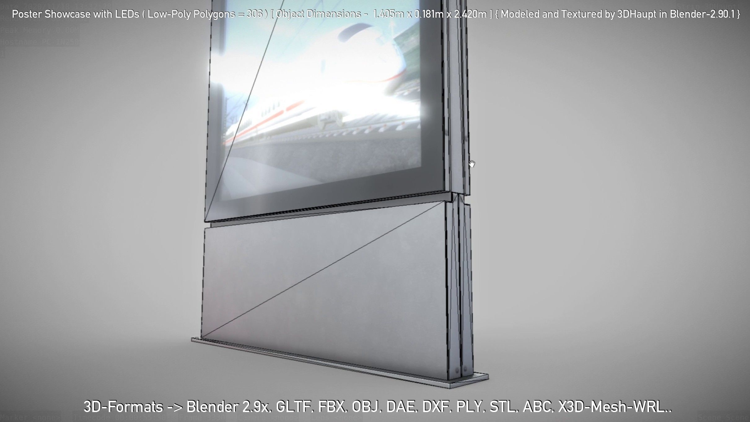 Outdoor Poster Showcase with LED Lighting Low-poly 3D model_27