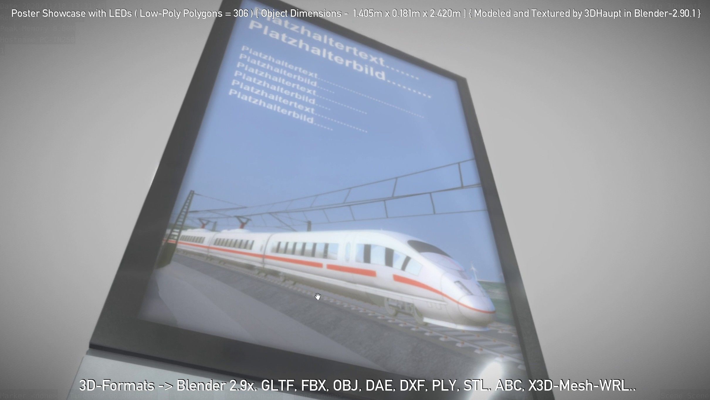 Outdoor Poster Showcase with LED Lighting Low-poly 3D model_57