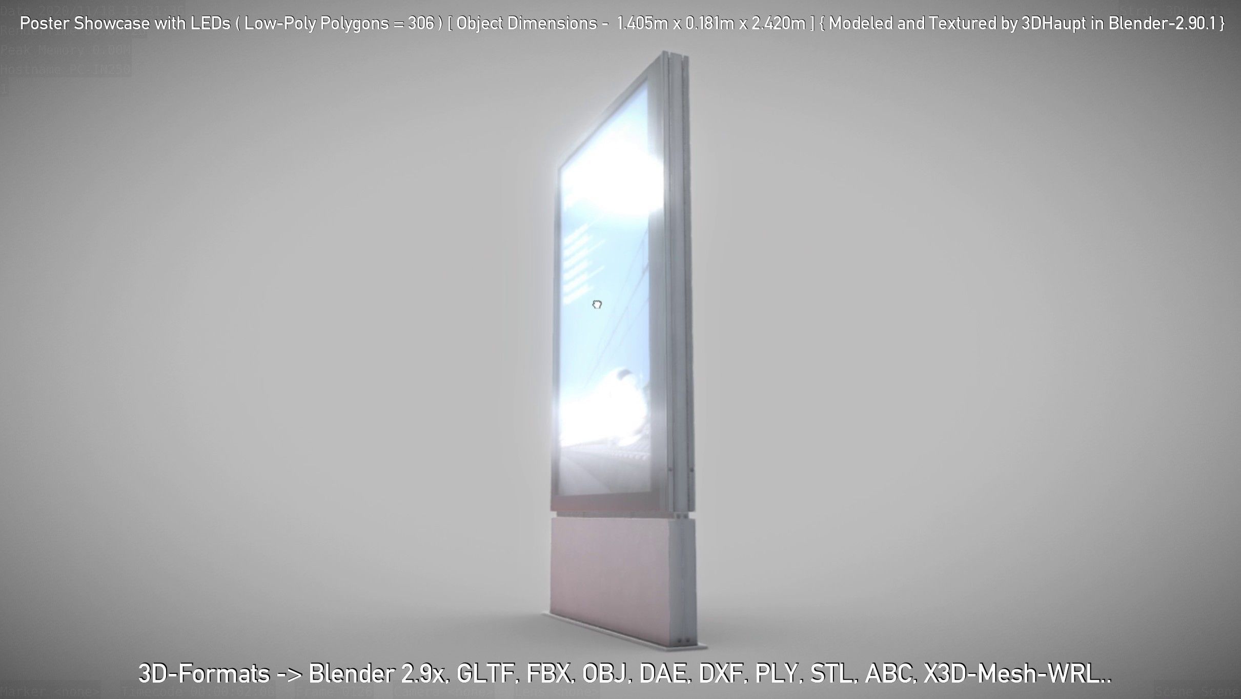 Outdoor Poster Showcase with LED Lighting Low-poly 3D model_8
