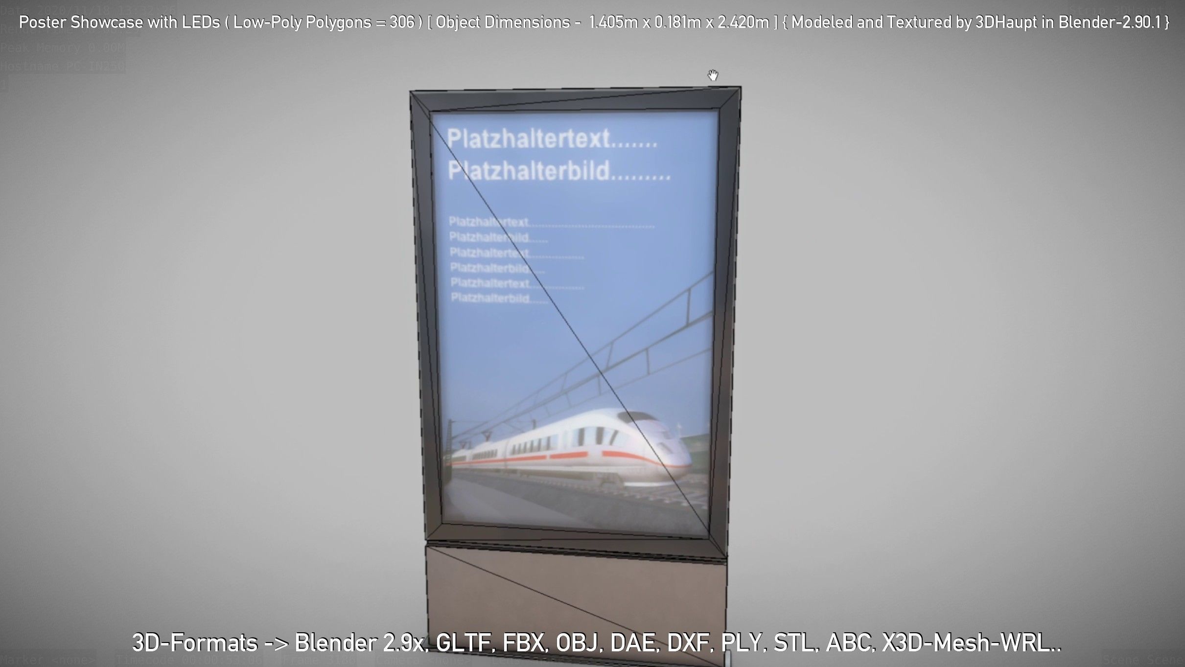 Outdoor Poster Showcase with LED Lighting Low-poly 3D model_25