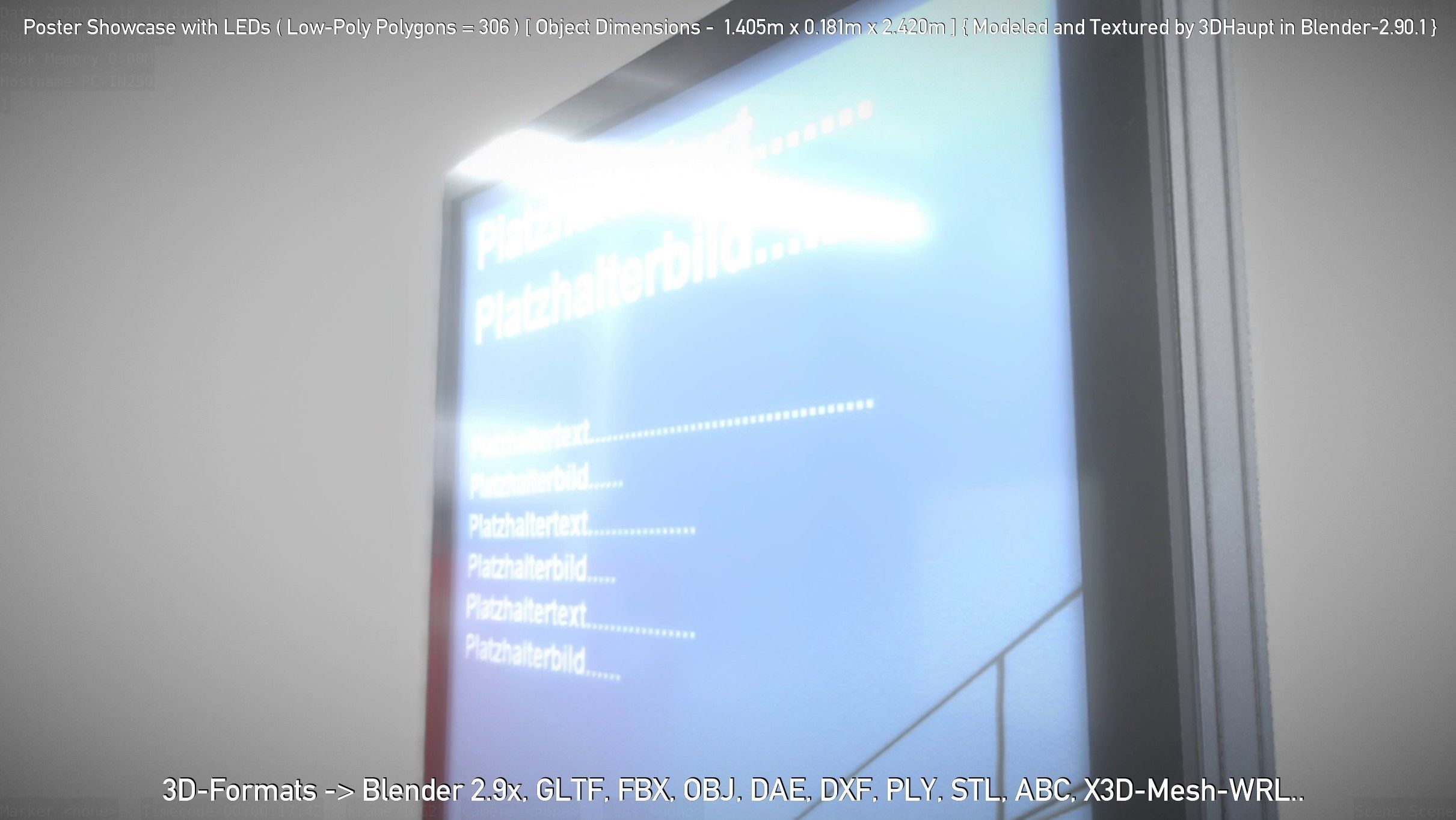 Outdoor Poster Showcase with LED Lighting Low-poly 3D model_12