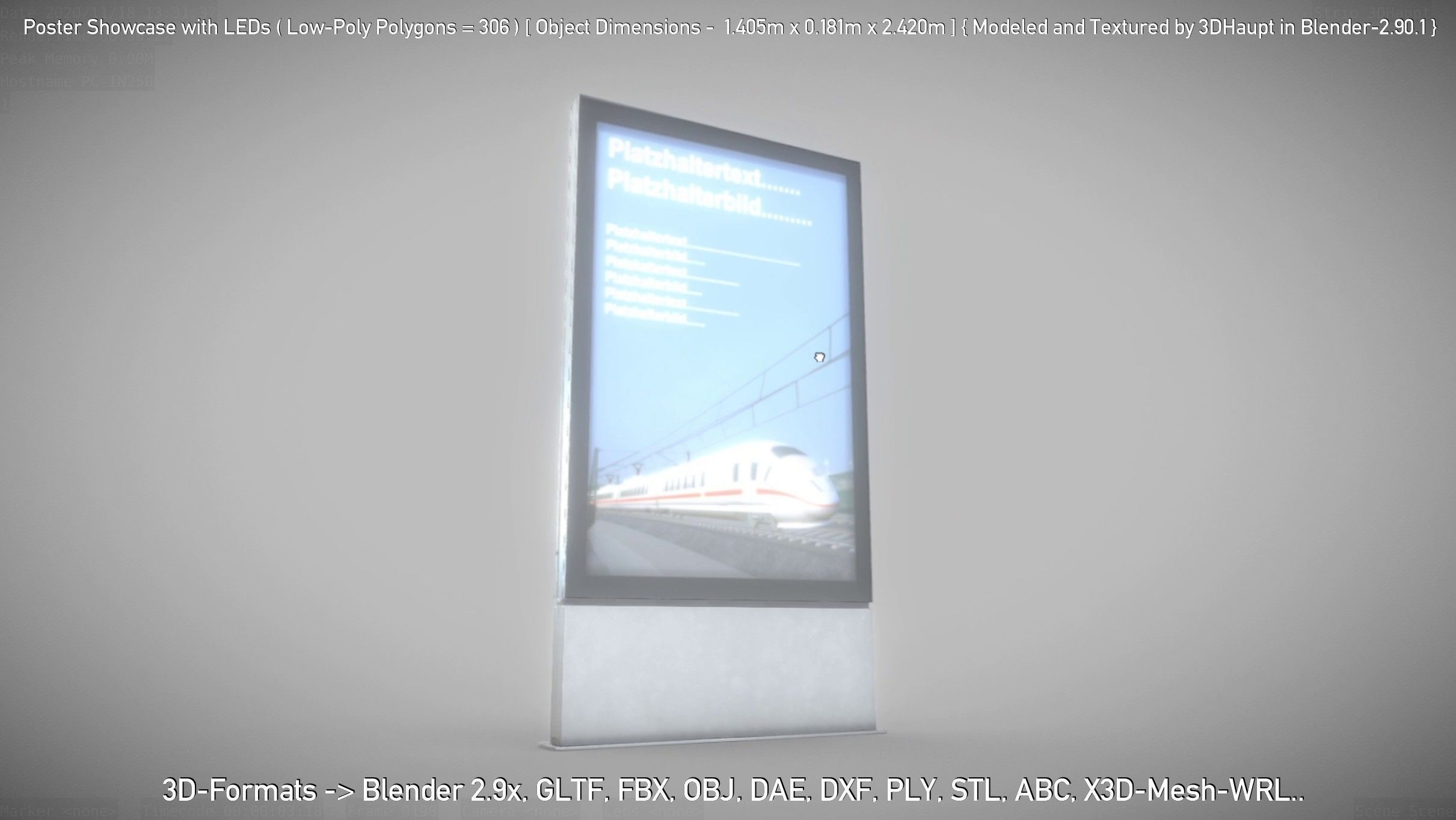 Outdoor Poster Showcase with LED Lighting Low-poly 3D model_86