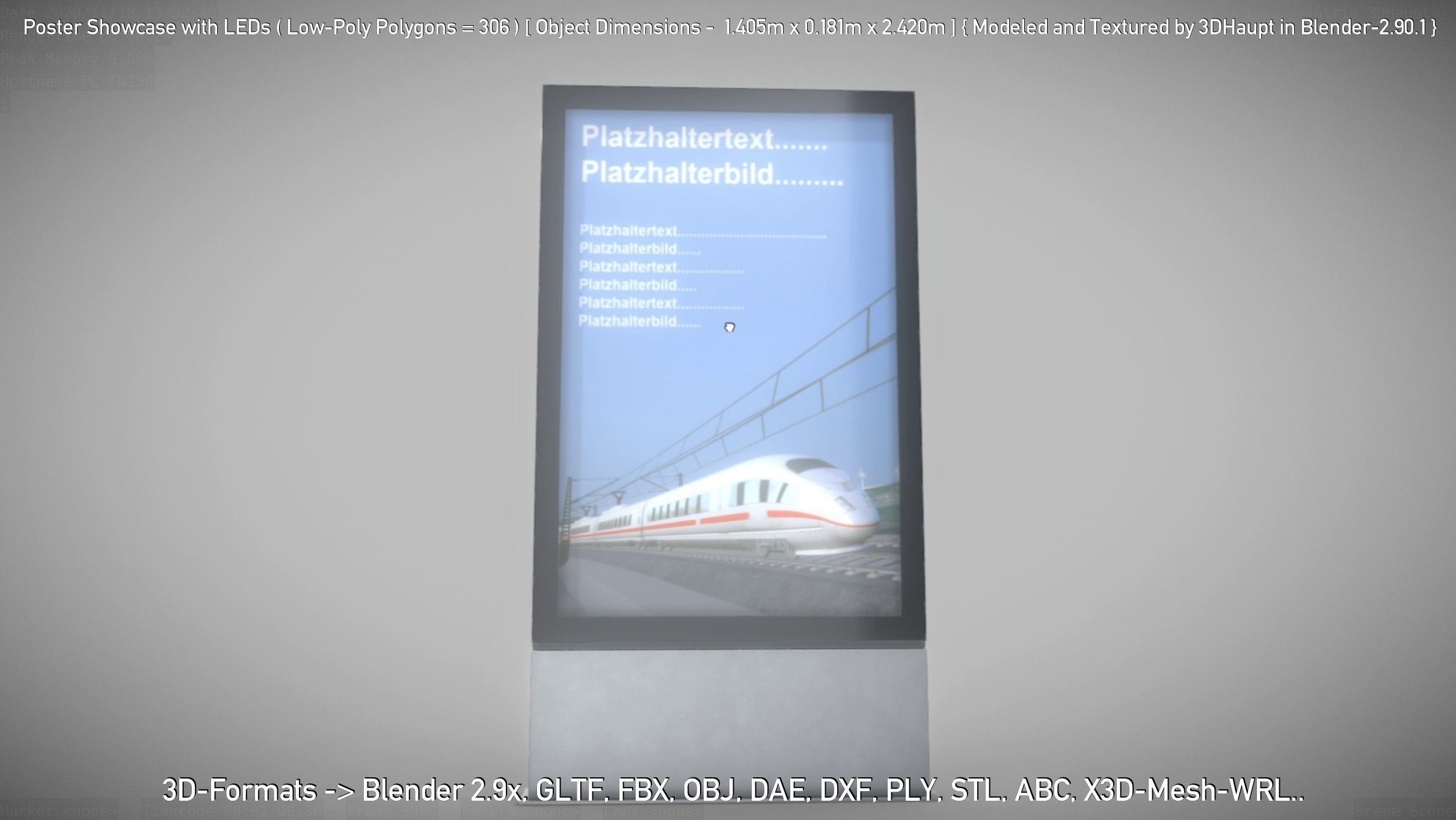 Outdoor Poster Showcase with LED Lighting Low-poly 3D model_71