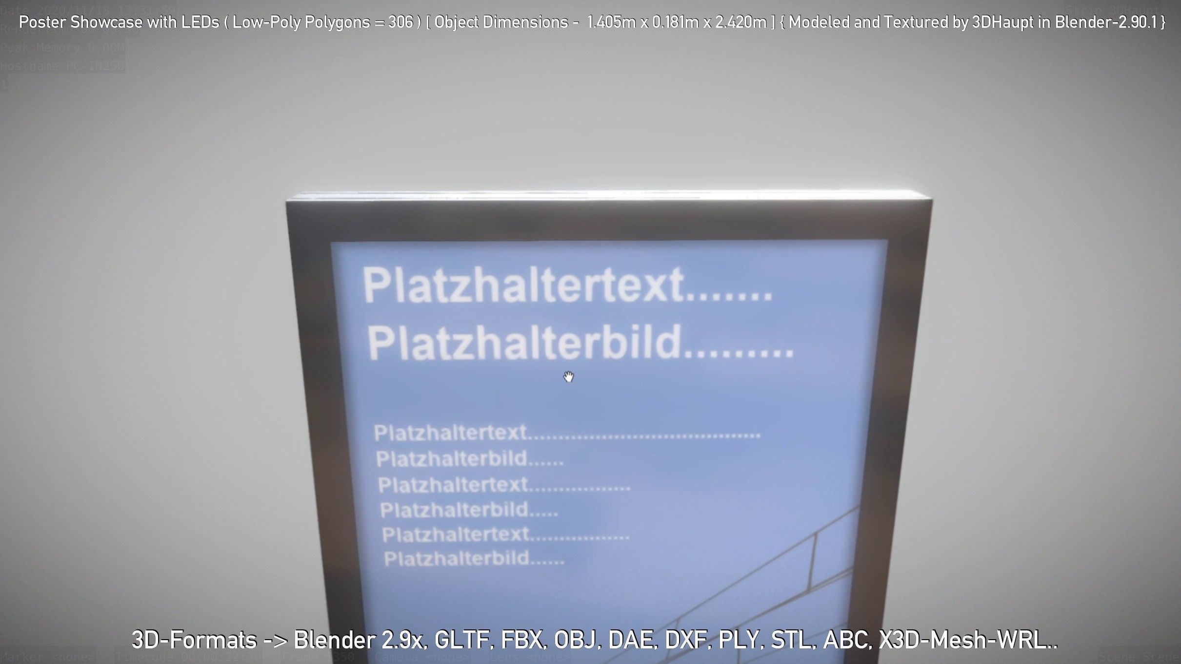 Outdoor Poster Showcase with LED Lighting Low-poly 3D model_93