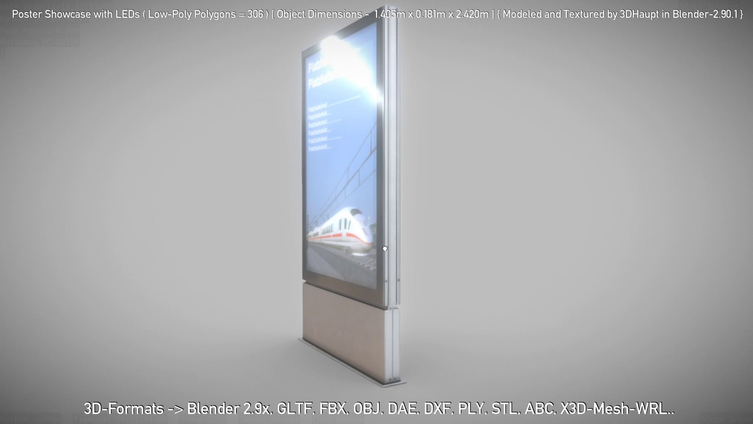 Outdoor Poster Showcase with LED Lighting Low-poly 3D model_81