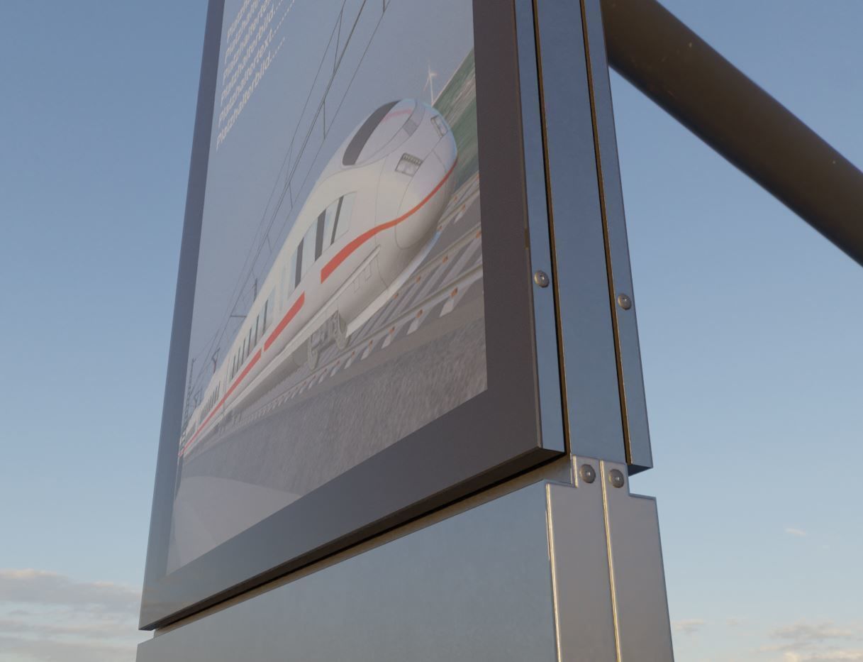 Outdoor Poster Showcase with LED Lighting Low-poly 3D model_6