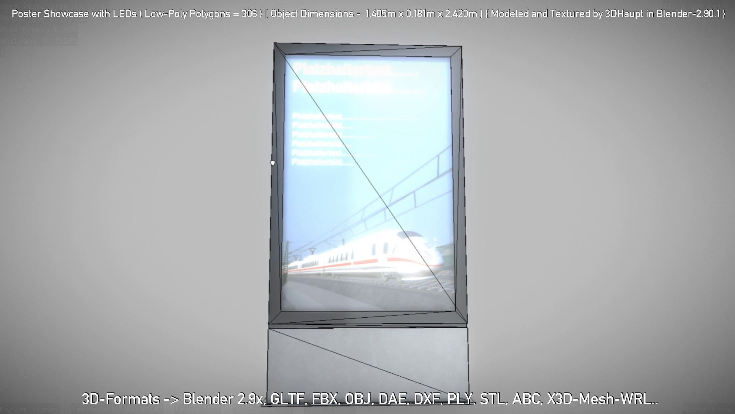 Outdoor Poster Showcase with LED Lighting Low-poly 3D model_69