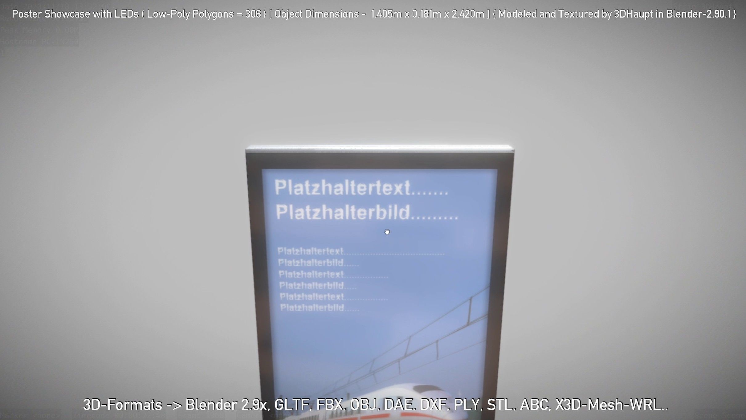 Outdoor Poster Showcase with LED Lighting Low-poly 3D model_16