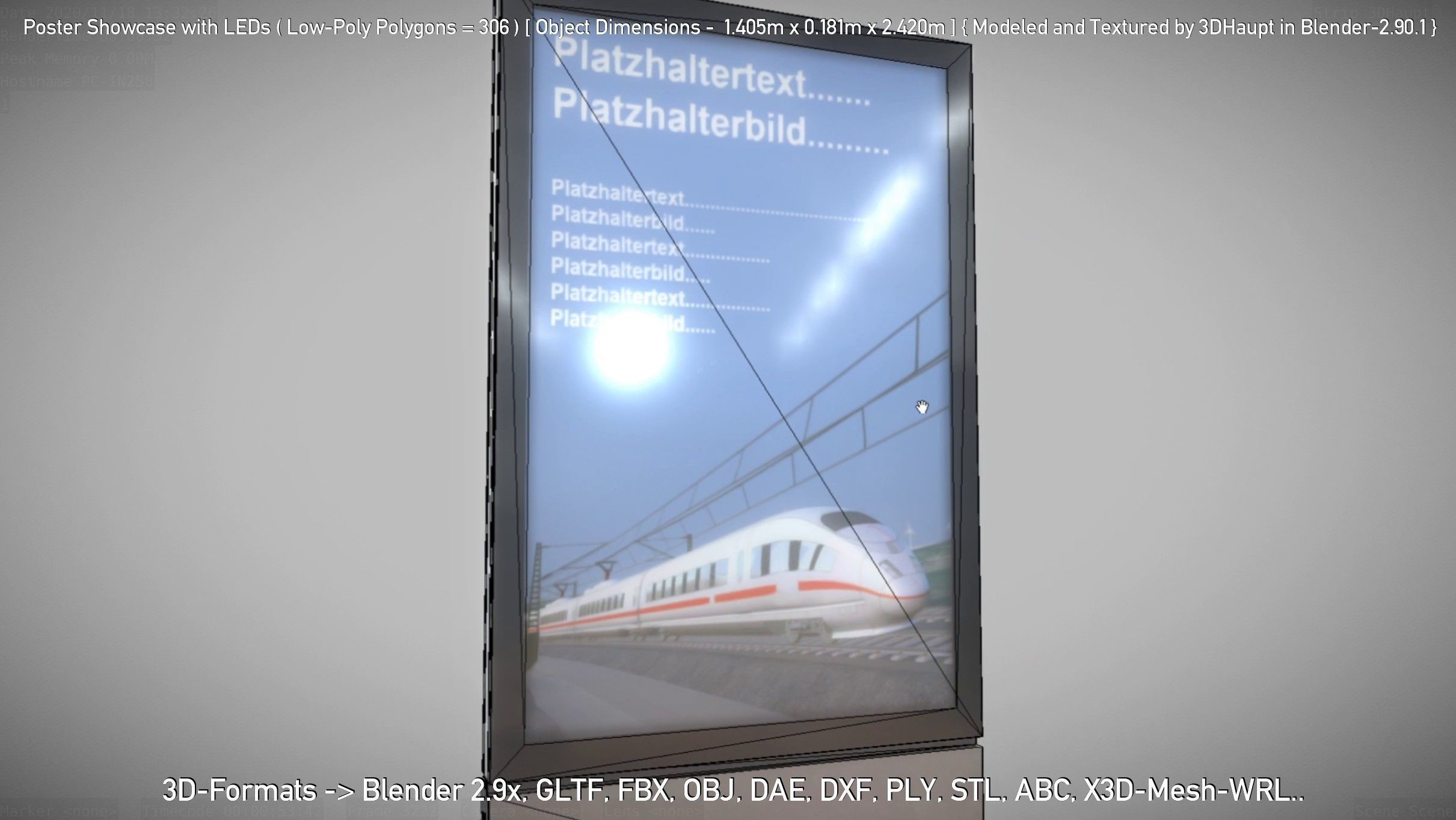 Outdoor Poster Showcase with LED Lighting Low-poly 3D model_64