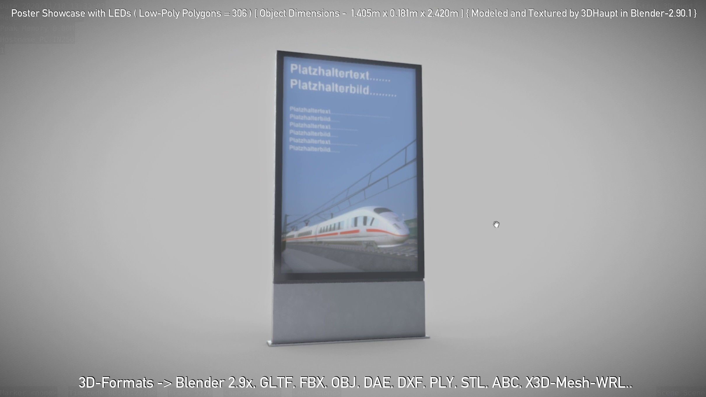 Outdoor Poster Showcase with LED Lighting Low-poly 3D model_54