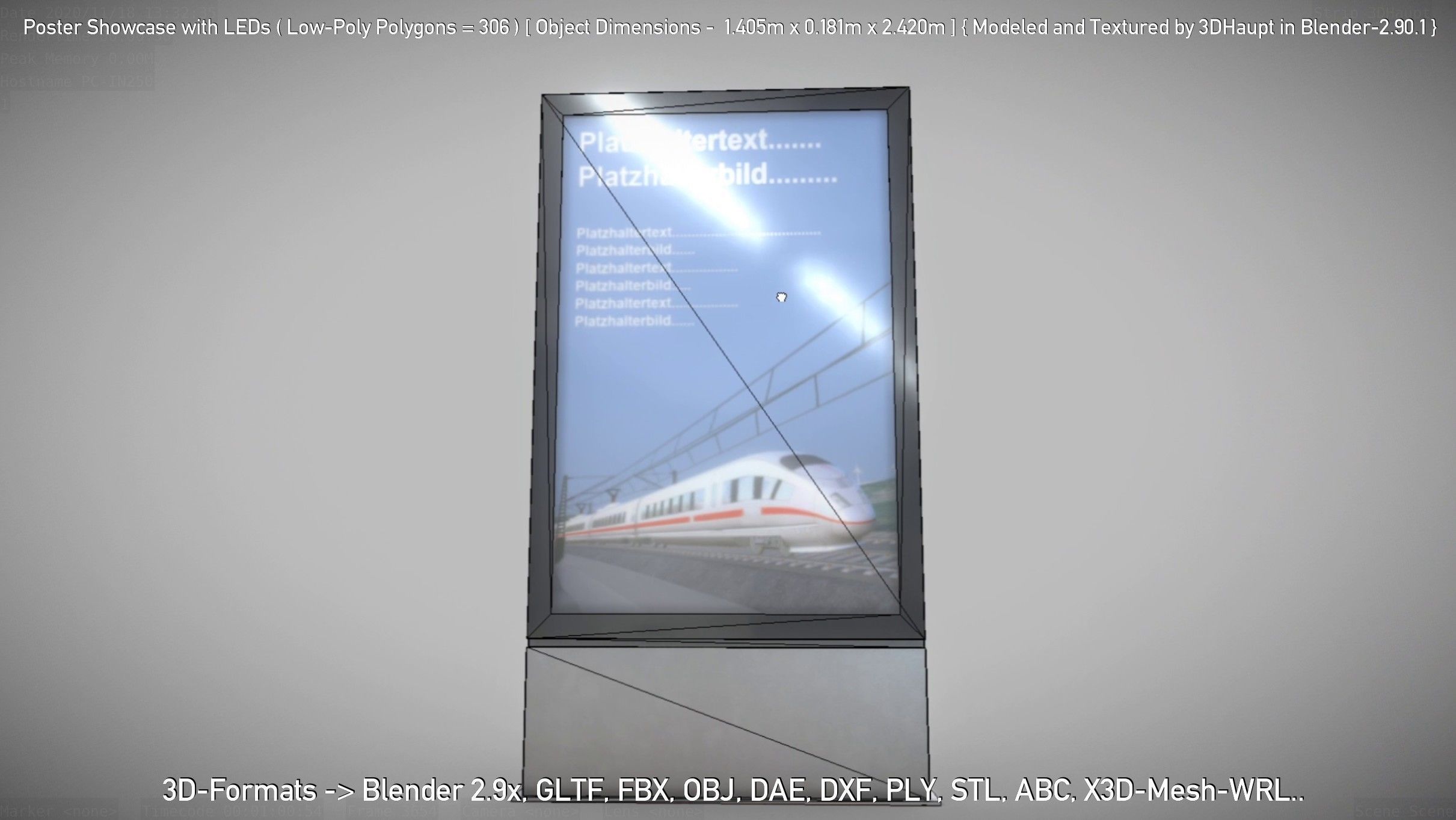 Outdoor Poster Showcase with LED Lighting Low-poly 3D model_32