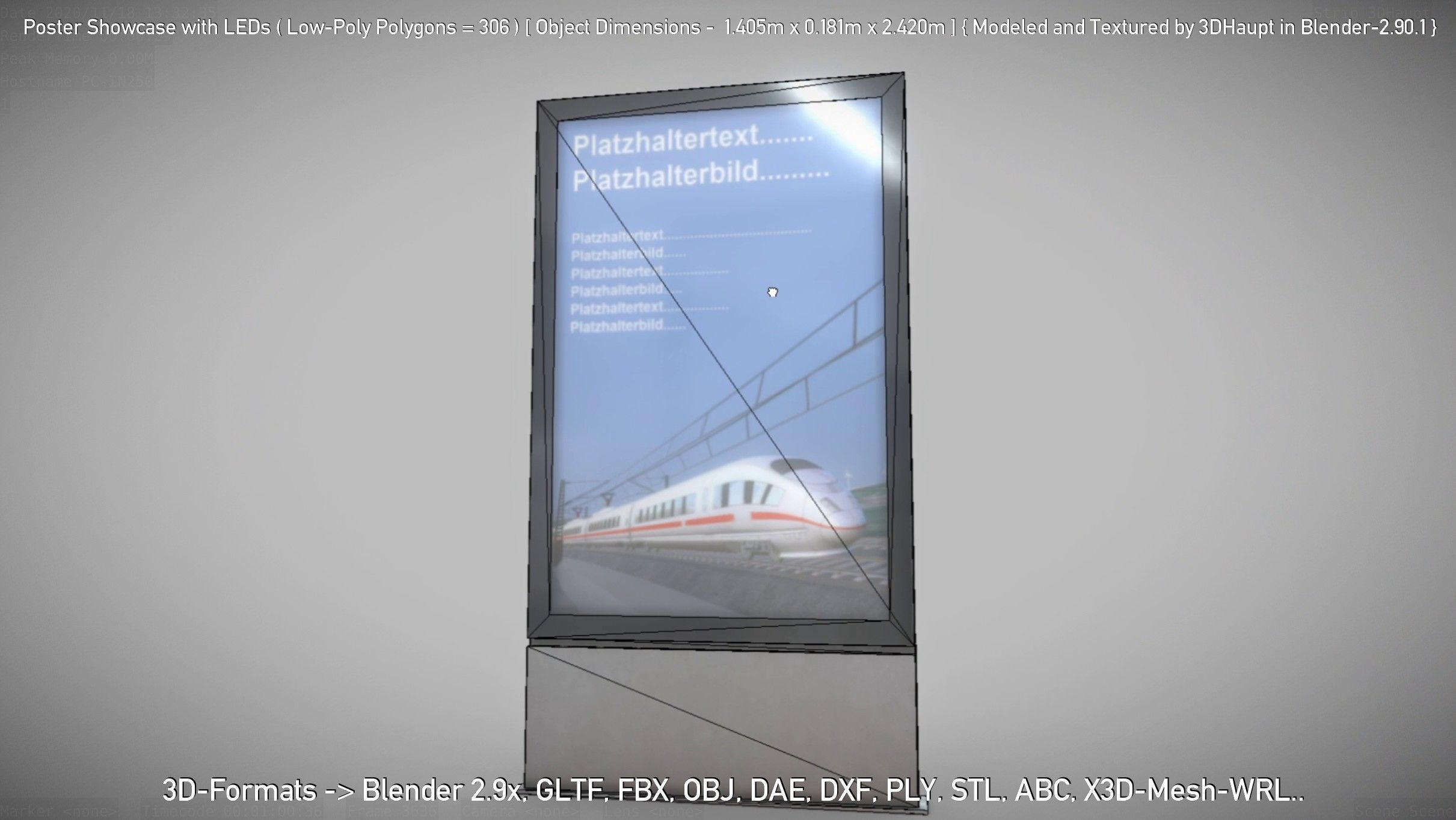 Outdoor Poster Showcase with LED Lighting Low-poly 3D model_68