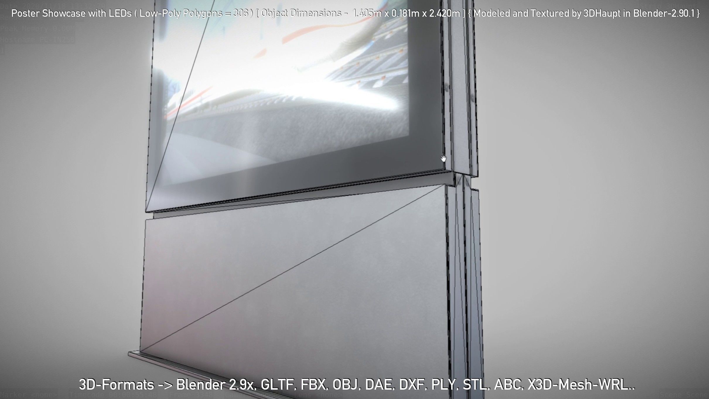 Outdoor Poster Showcase with LED Lighting Low-poly 3D model_65