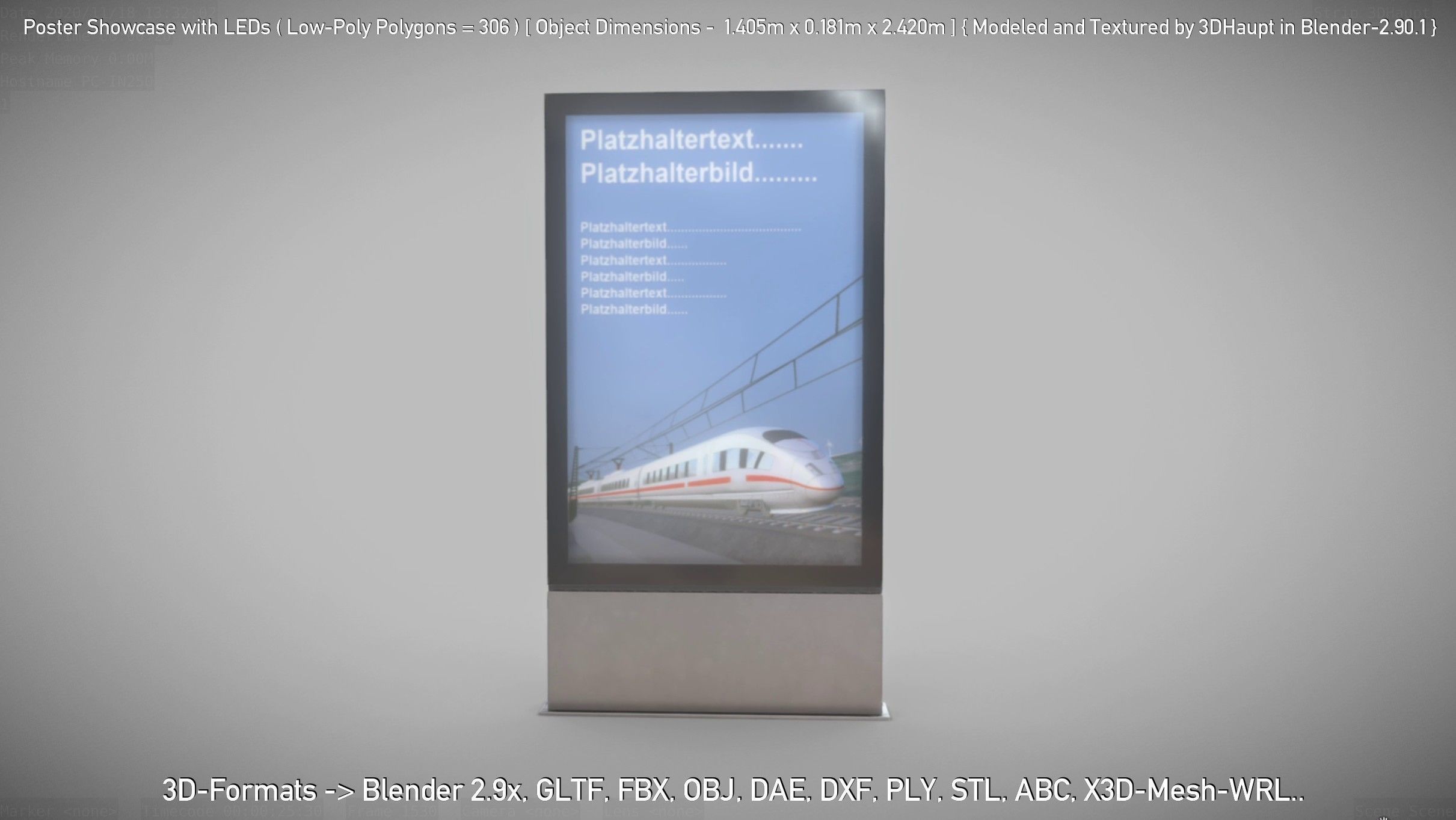 Outdoor Poster Showcase with LED Lighting Low-poly 3D model_18