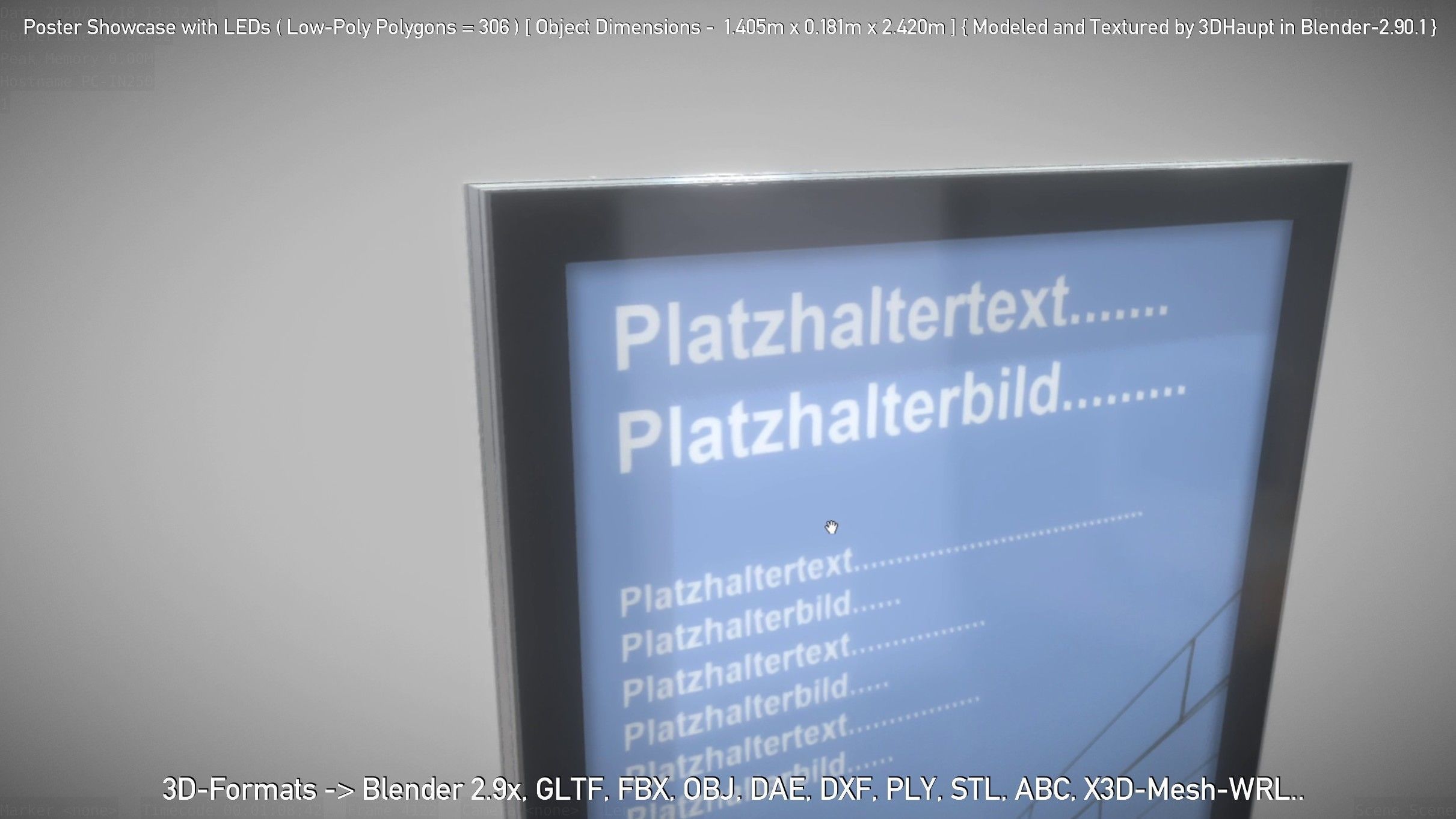 Outdoor Poster Showcase with LED Lighting Low-poly 3D model_38