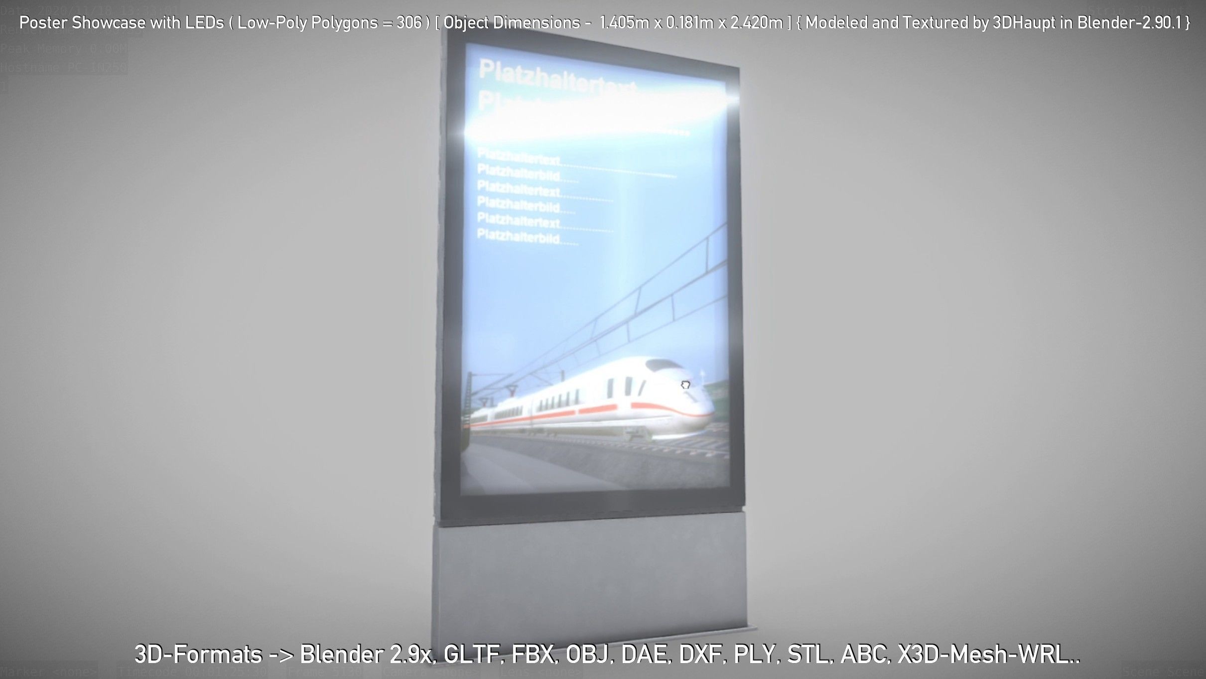 Outdoor Poster Showcase with LED Lighting Low-poly 3D model_53