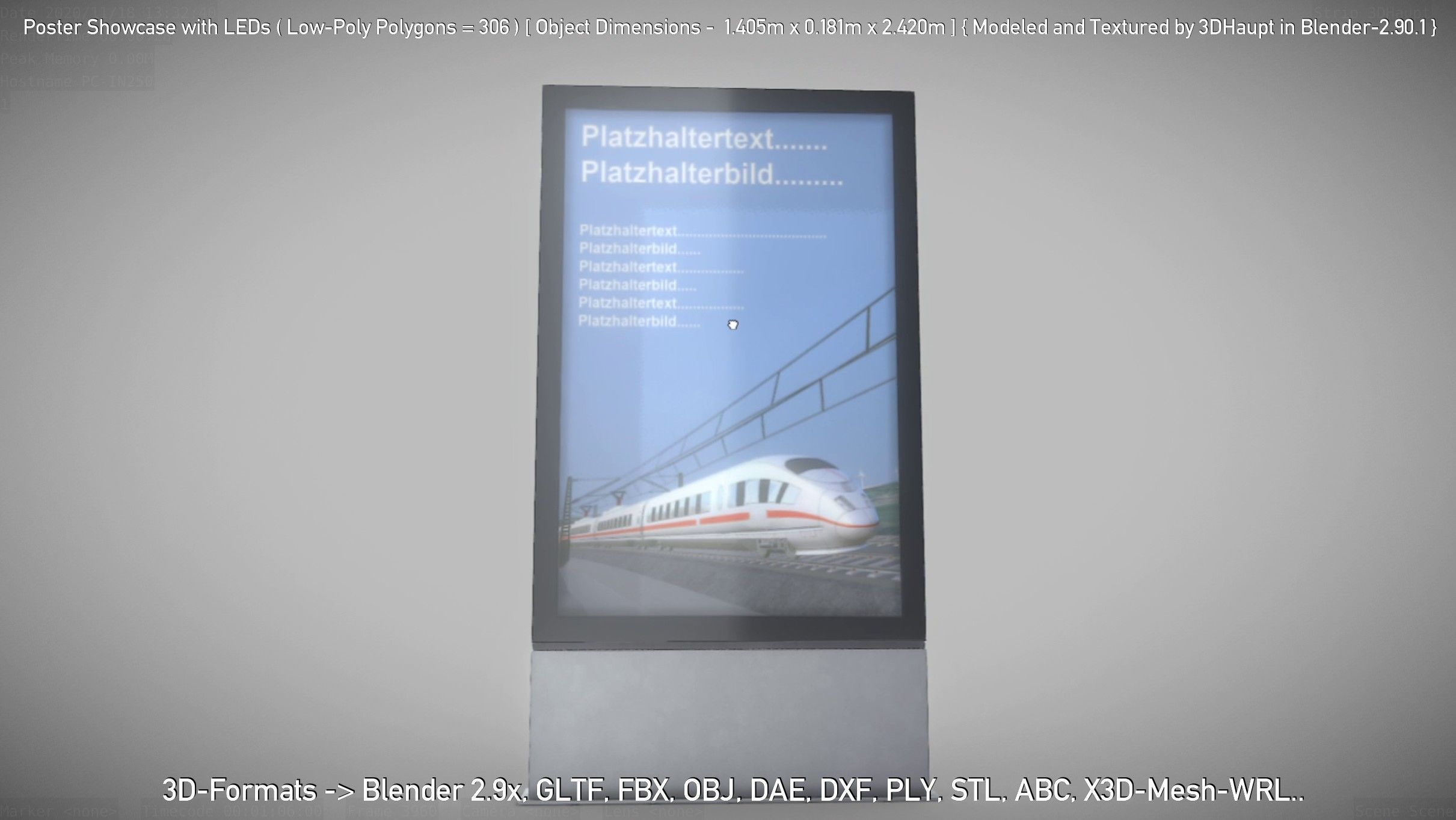 Outdoor Poster Showcase with LED Lighting Low-poly 3D model_36