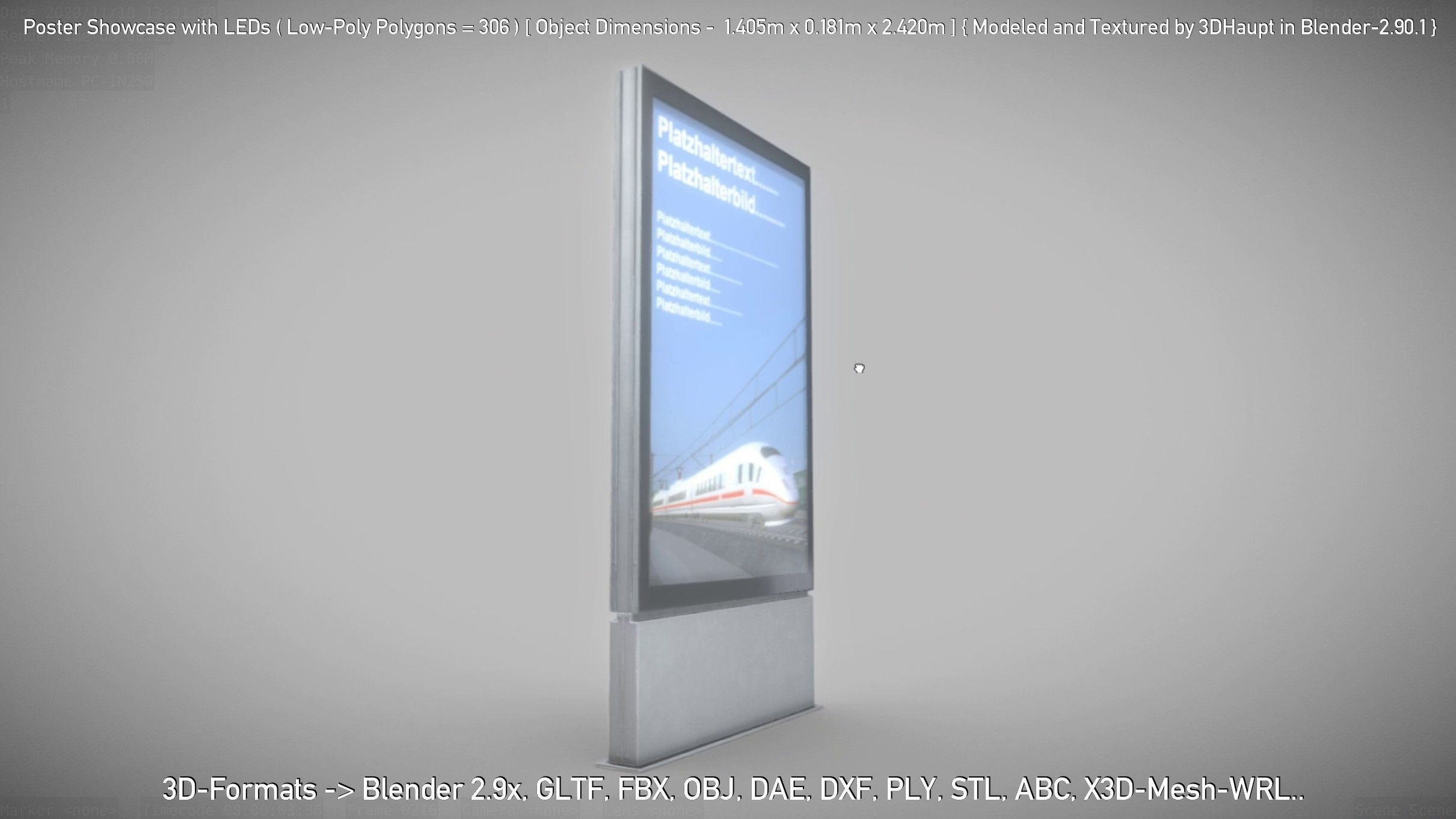 Outdoor Poster Showcase with LED Lighting Low-poly 3D model_19