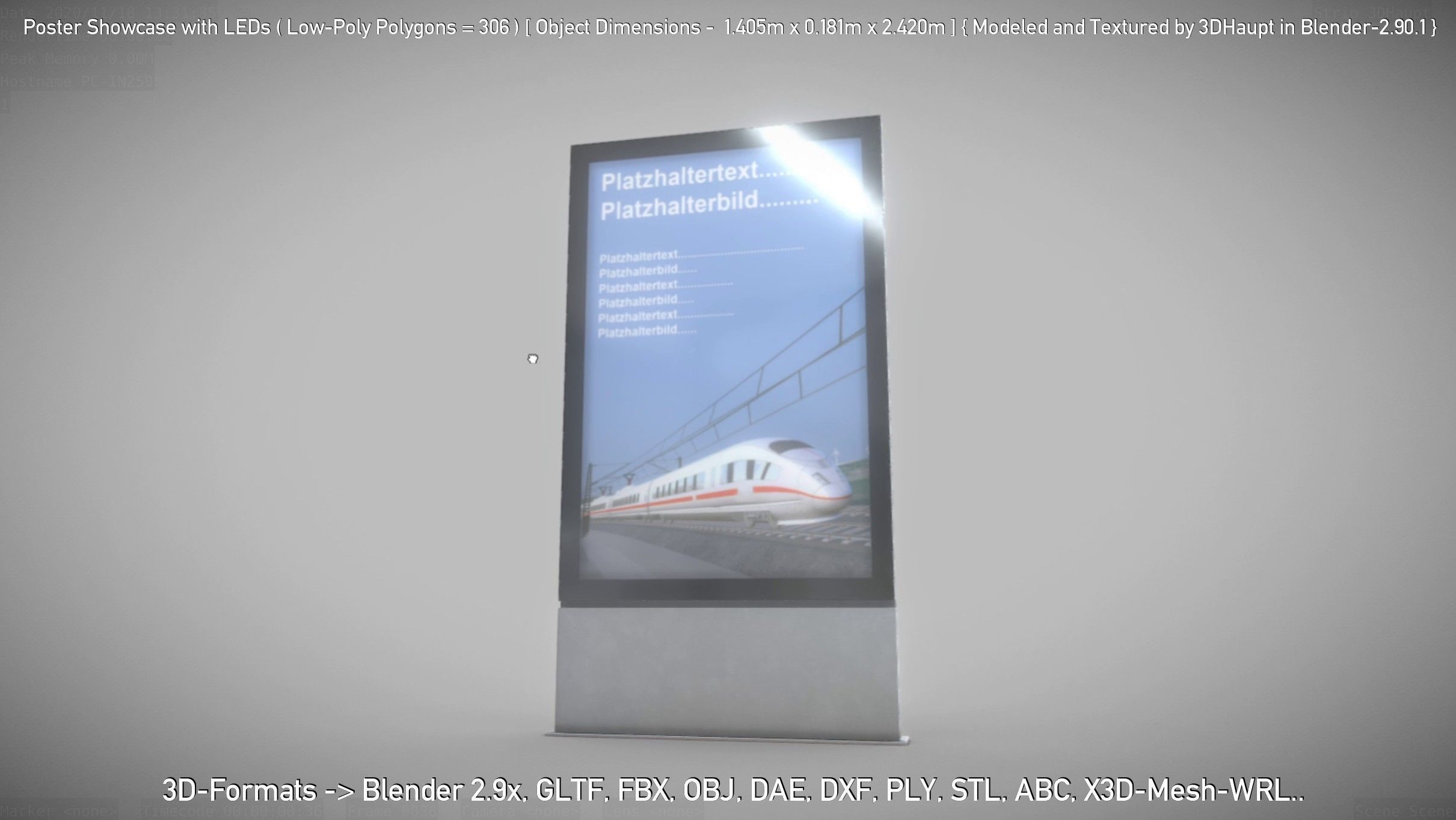 Outdoor Poster Showcase with LED Lighting Low-poly 3D model_56