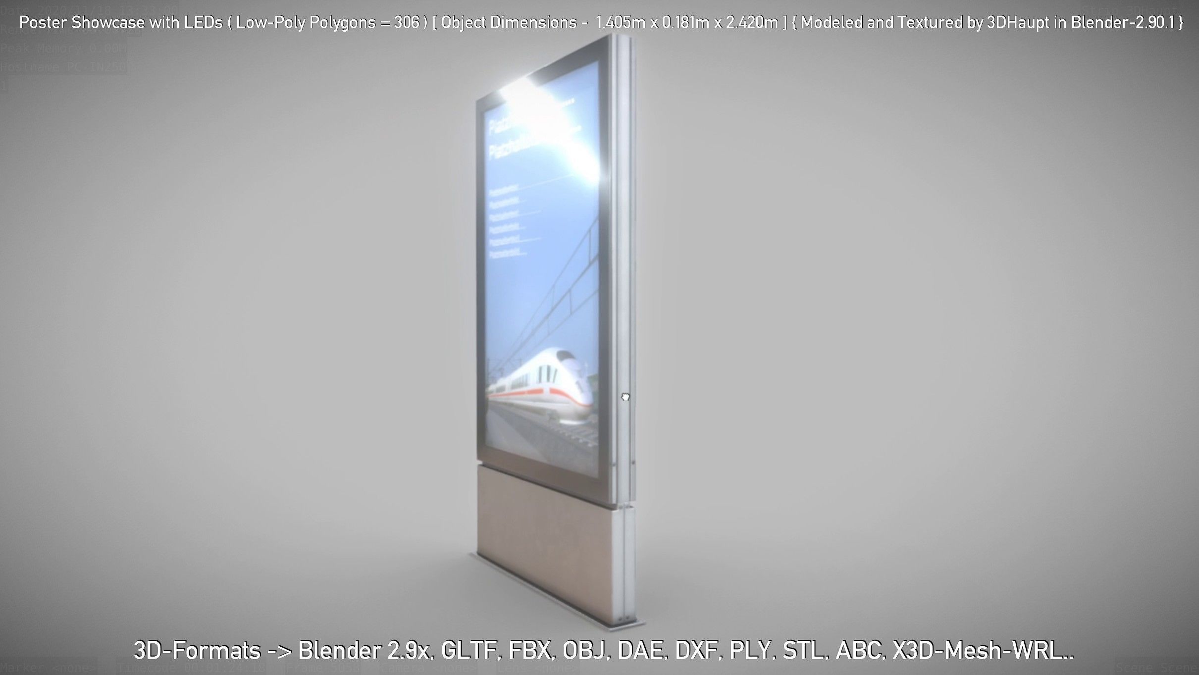 Outdoor Poster Showcase with LED Lighting Low-poly 3D model_51