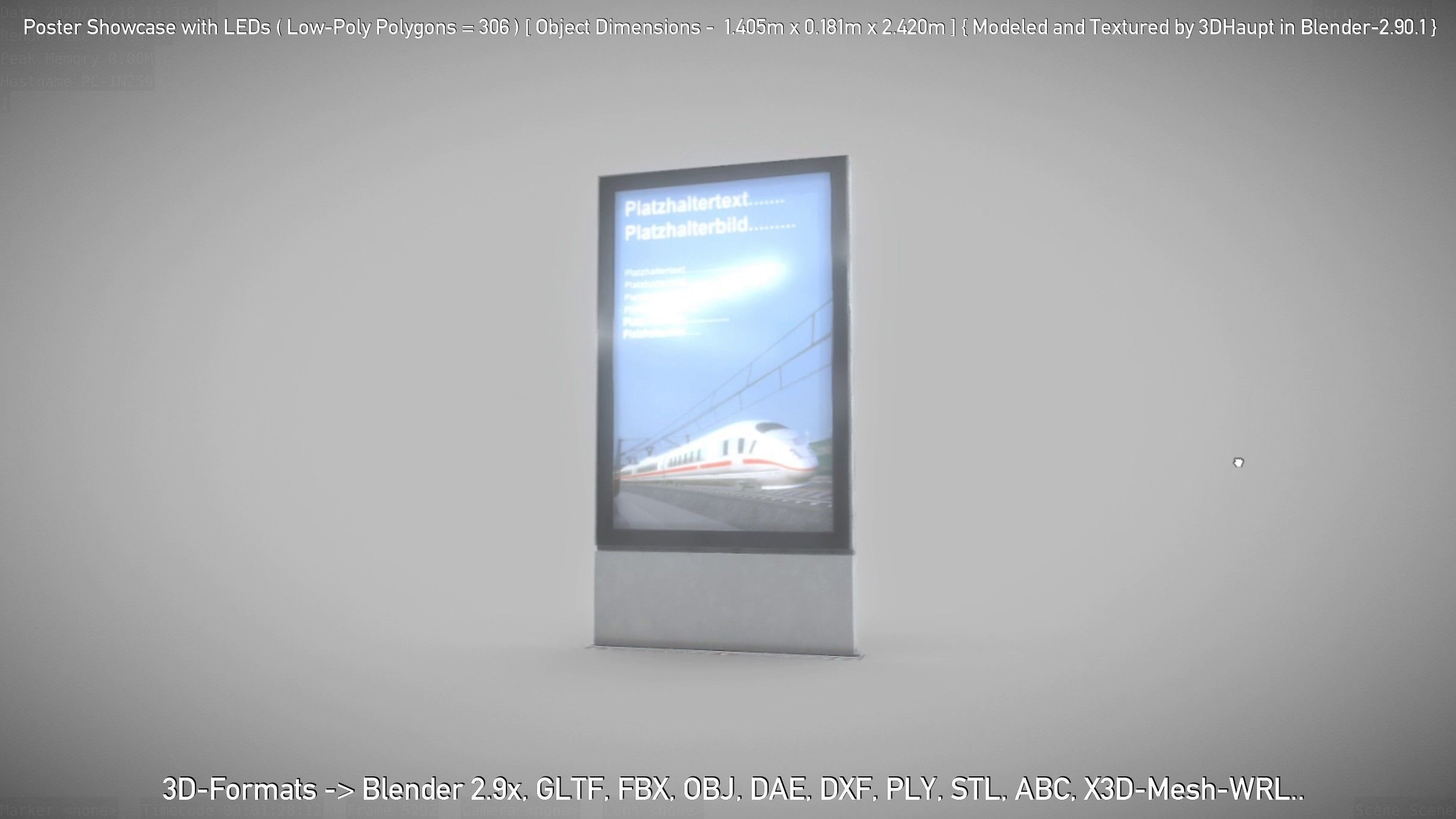 Outdoor Poster Showcase with LED Lighting Low-poly 3D model_55
