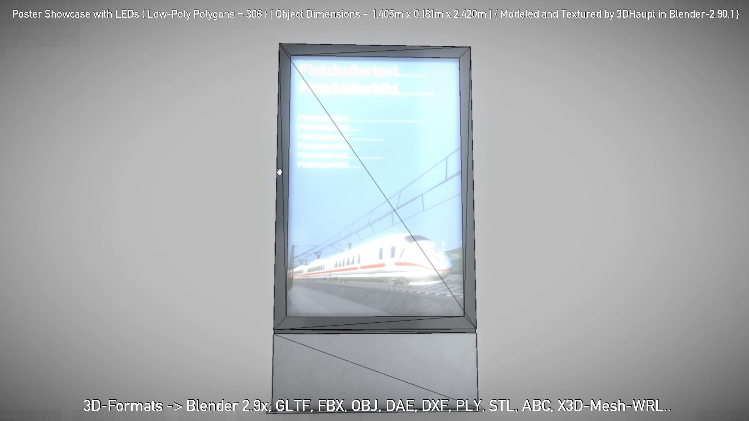 Outdoor Poster Showcase with LED Lighting Low-poly 3D model_70