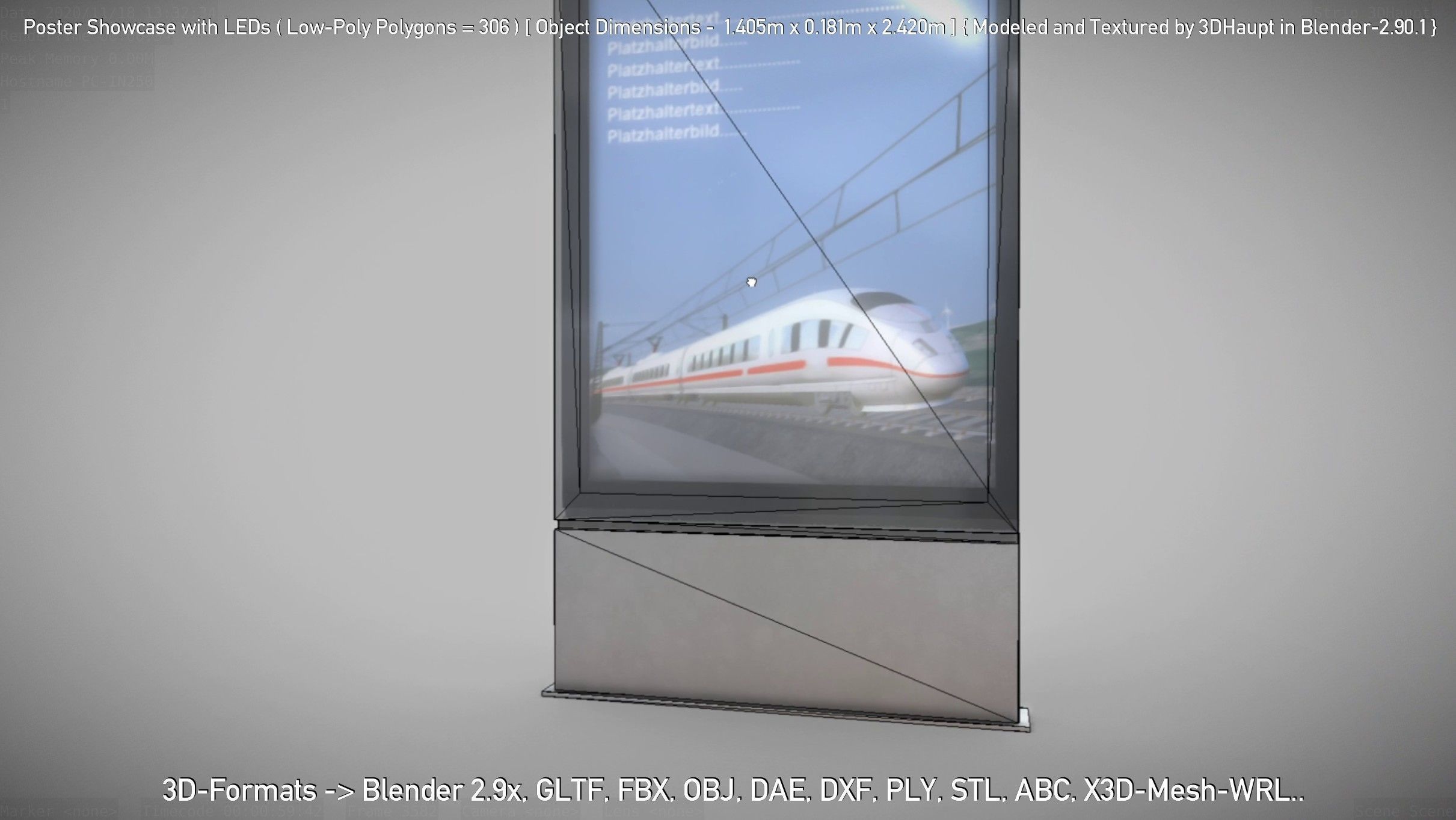 Outdoor Poster Showcase with LED Lighting Low-poly 3D model_31