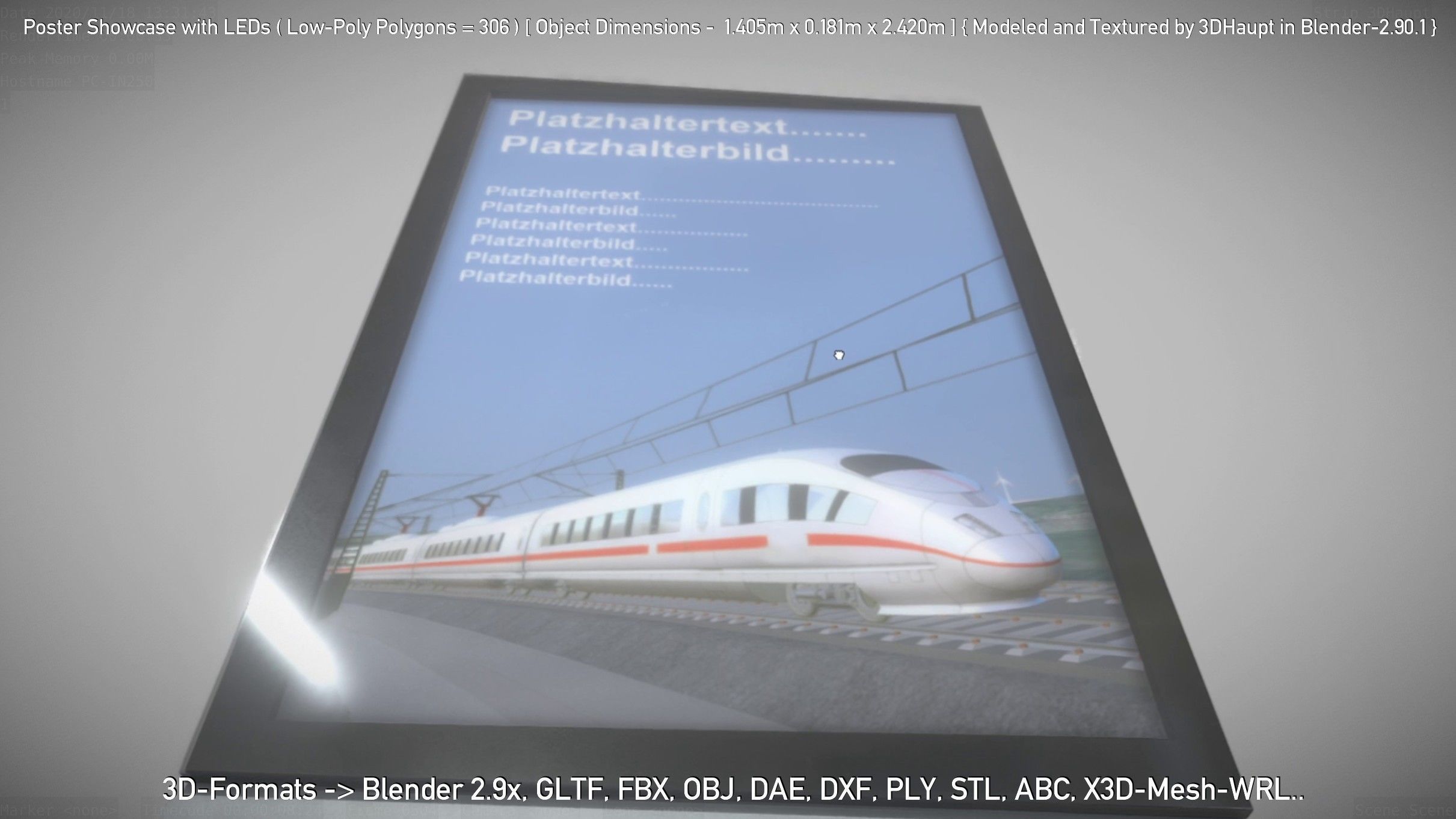 Outdoor Poster Showcase with LED Lighting Low-poly 3D model_89