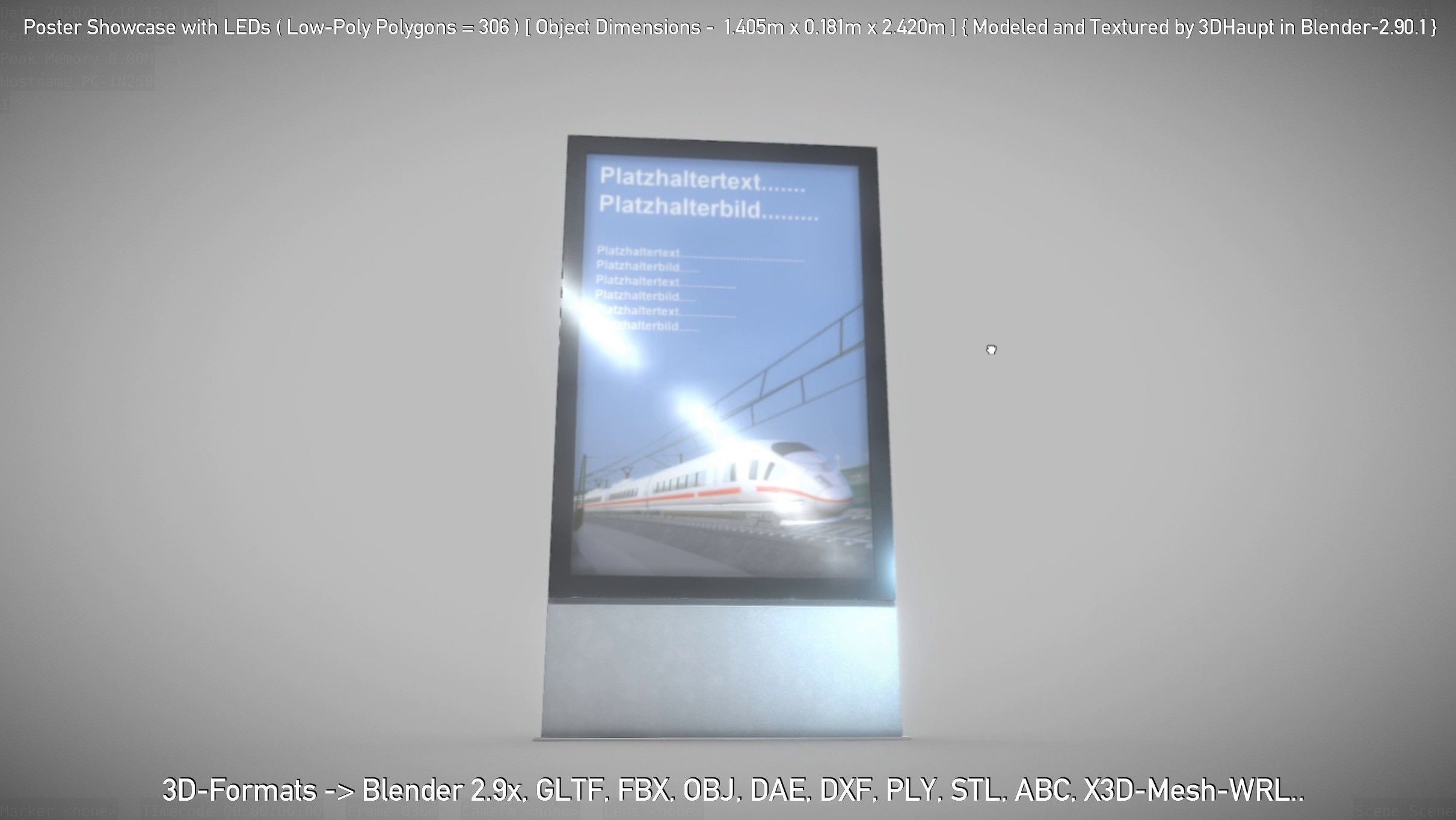Outdoor Poster Showcase with LED Lighting Low-poly 3D model_41
