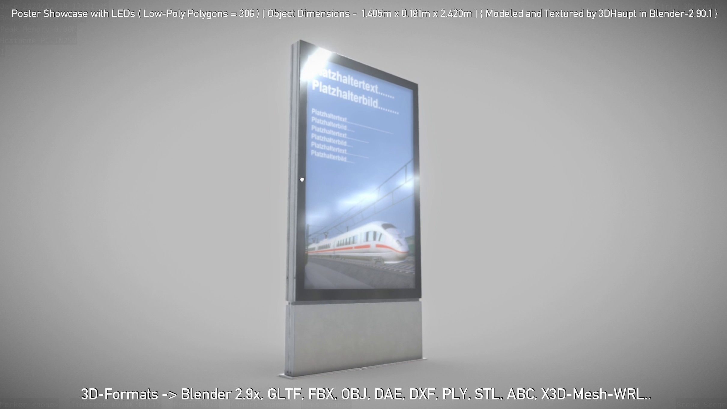 Outdoor Poster Showcase with LED Lighting Low-poly 3D model_85