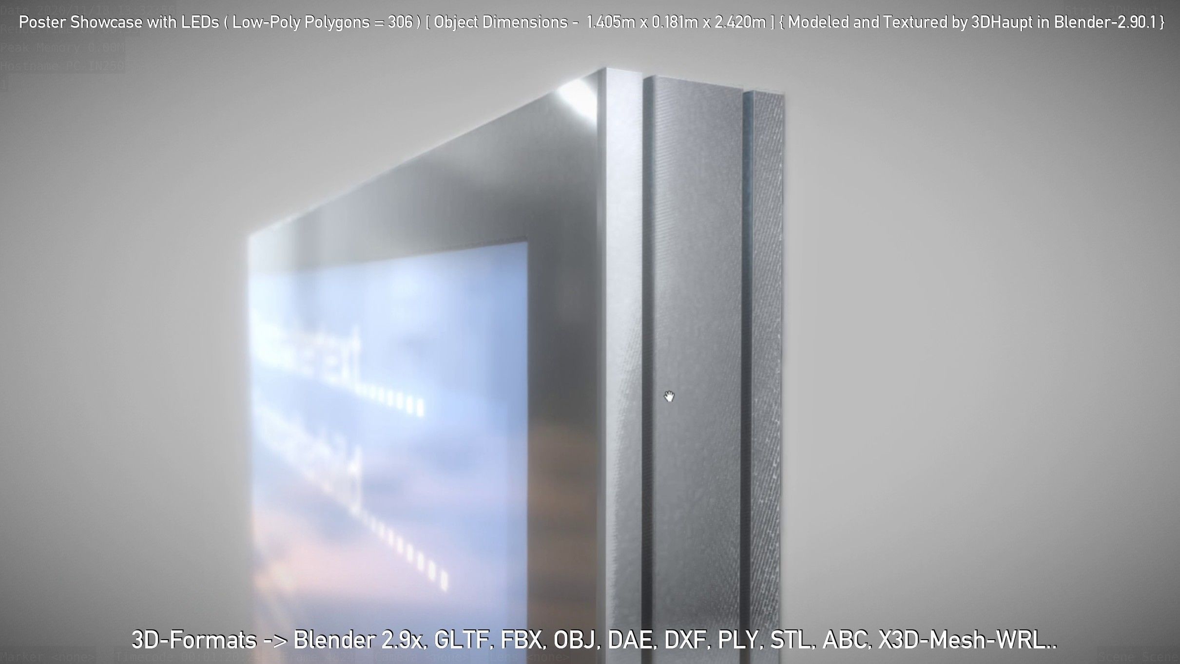 Outdoor Poster Showcase with LED Lighting Low-poly 3D model_48