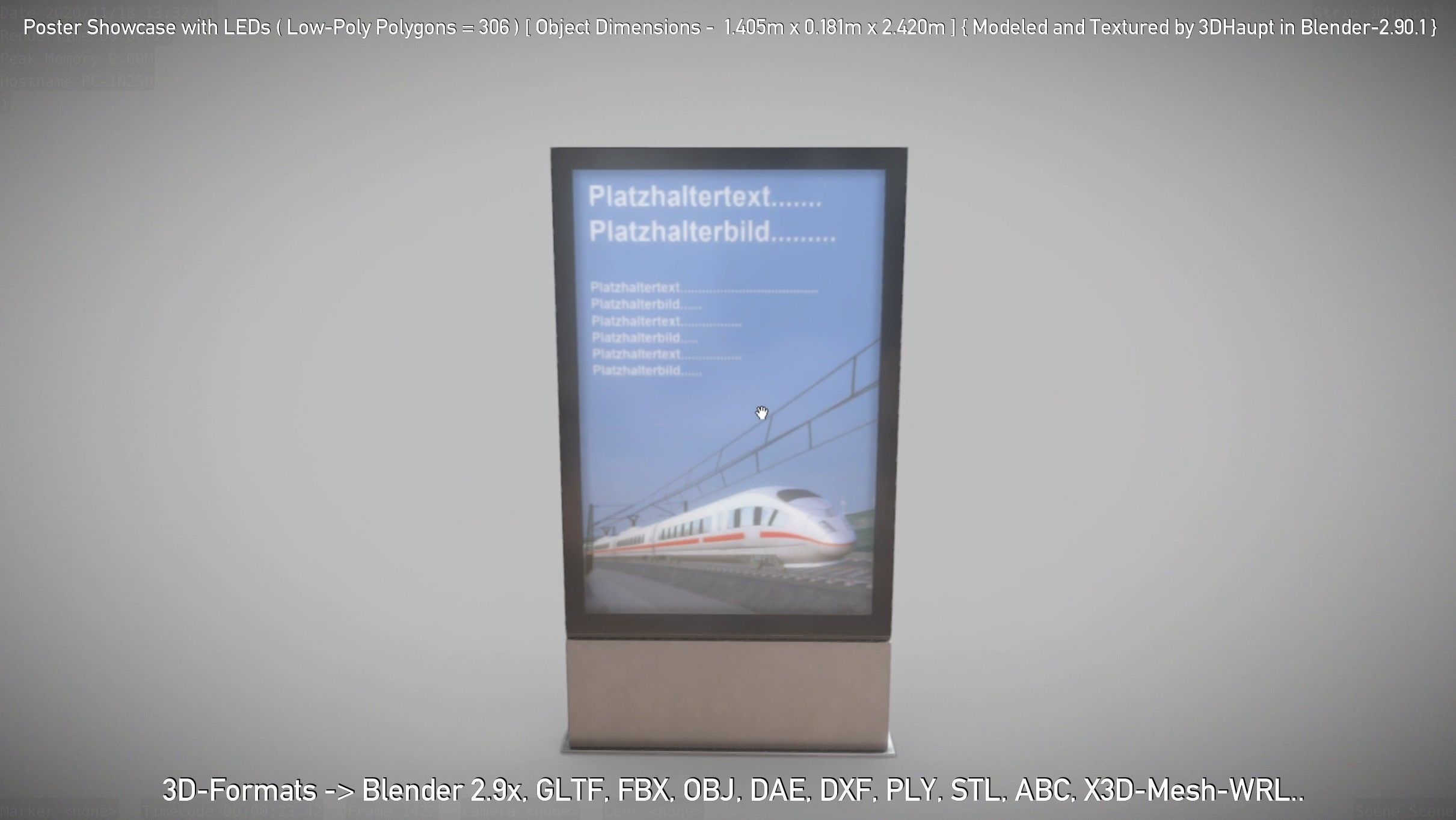 Outdoor Poster Showcase with LED Lighting Low-poly 3D model_94